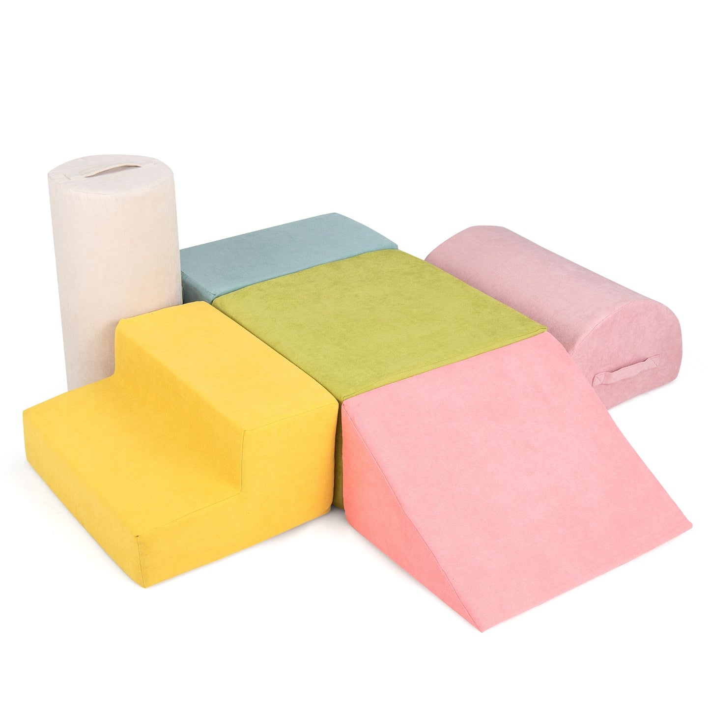 6-Piece Baby Climbing Blocks with 30D High-Density Foam and Carrying Handles-Macaron Multicolor Kids Crystal