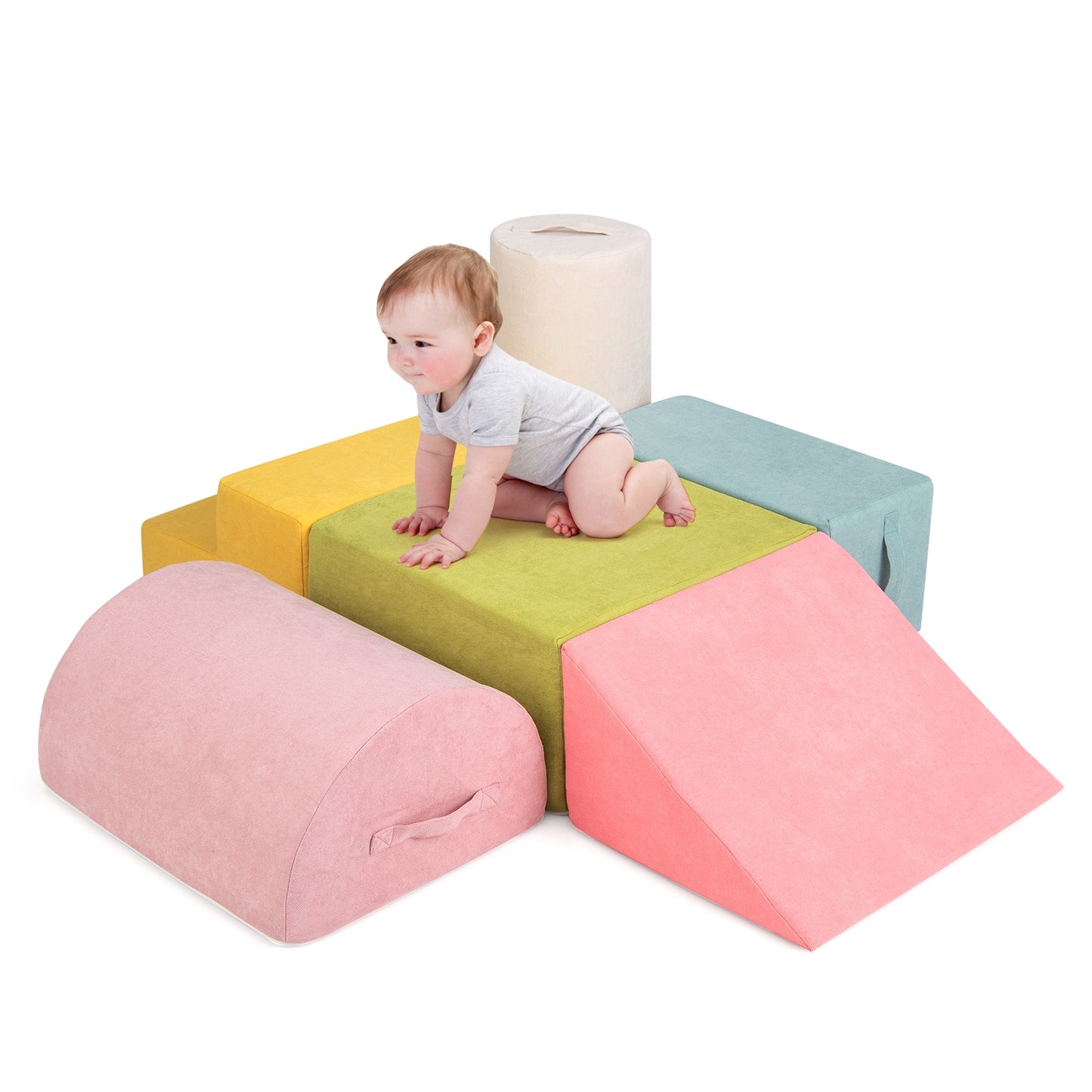 6-Piece Baby Climbing Blocks with 30D High-Density Foam and Carrying Handles-Macaron Multicolor Kids Crystal