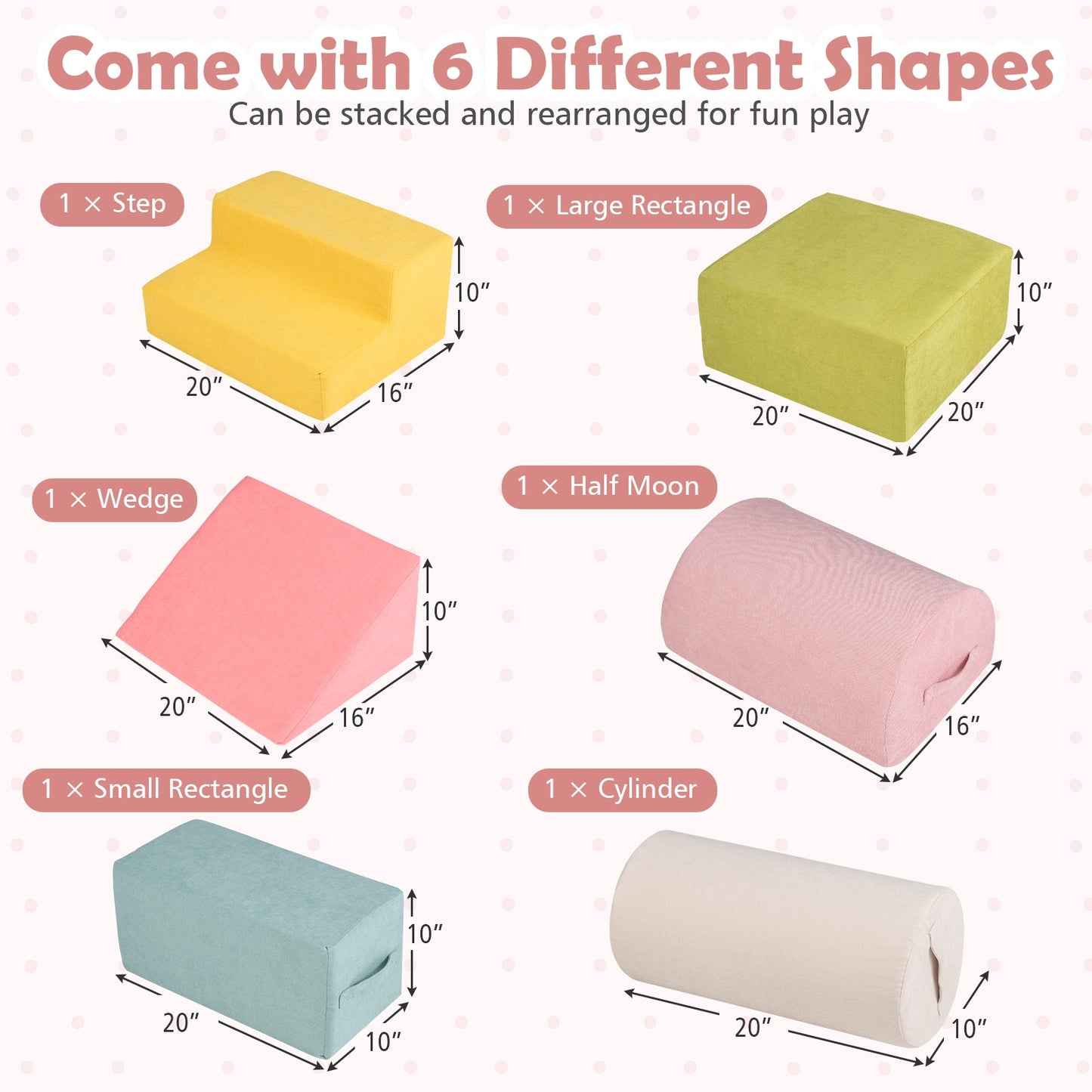 6-Piece Baby Climbing Blocks with 30D High-Density Foam and Carrying Handles-Macaron Multicolor Kids Crystal