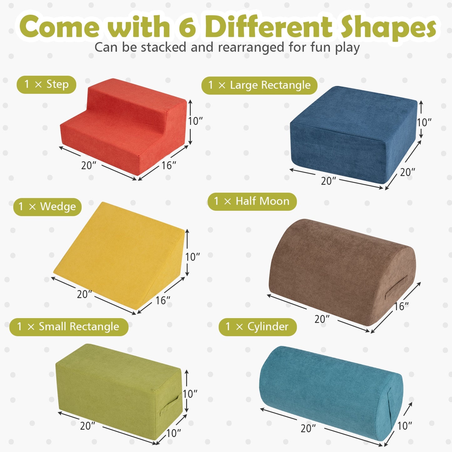 6-Piece Baby Climbing Blocks with 30D High-Density Foam and Carrying Handles-Multicolor Kids Crystal