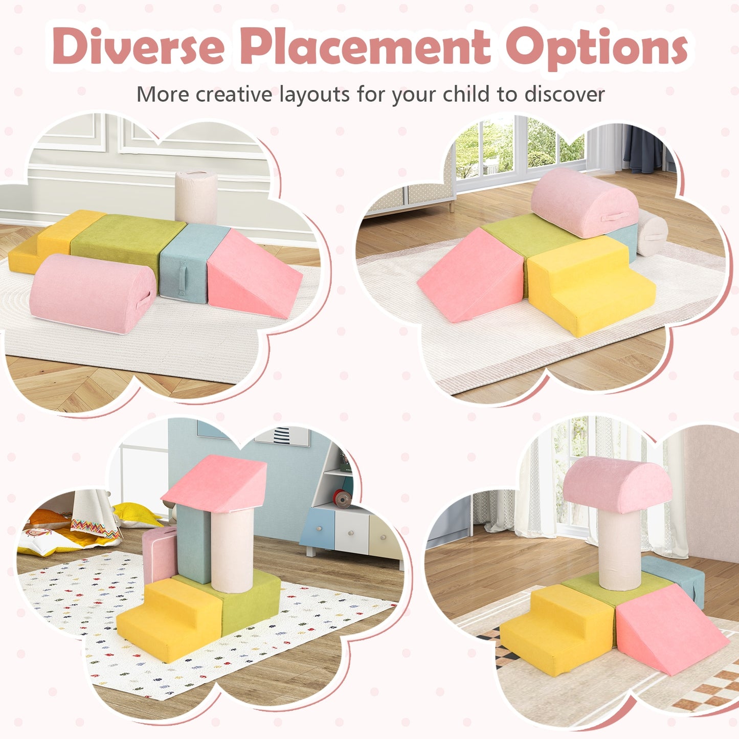 6-Piece Baby Climbing Blocks with 30D High-Density Foam and Carrying Handles-Macaron Multicolor Kids Crystal