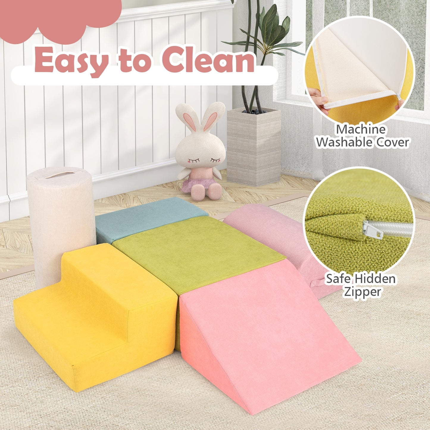 6-Piece Baby Climbing Blocks with 30D High-Density Foam and Carrying Handles-Macaron Multicolor Kids Crystal