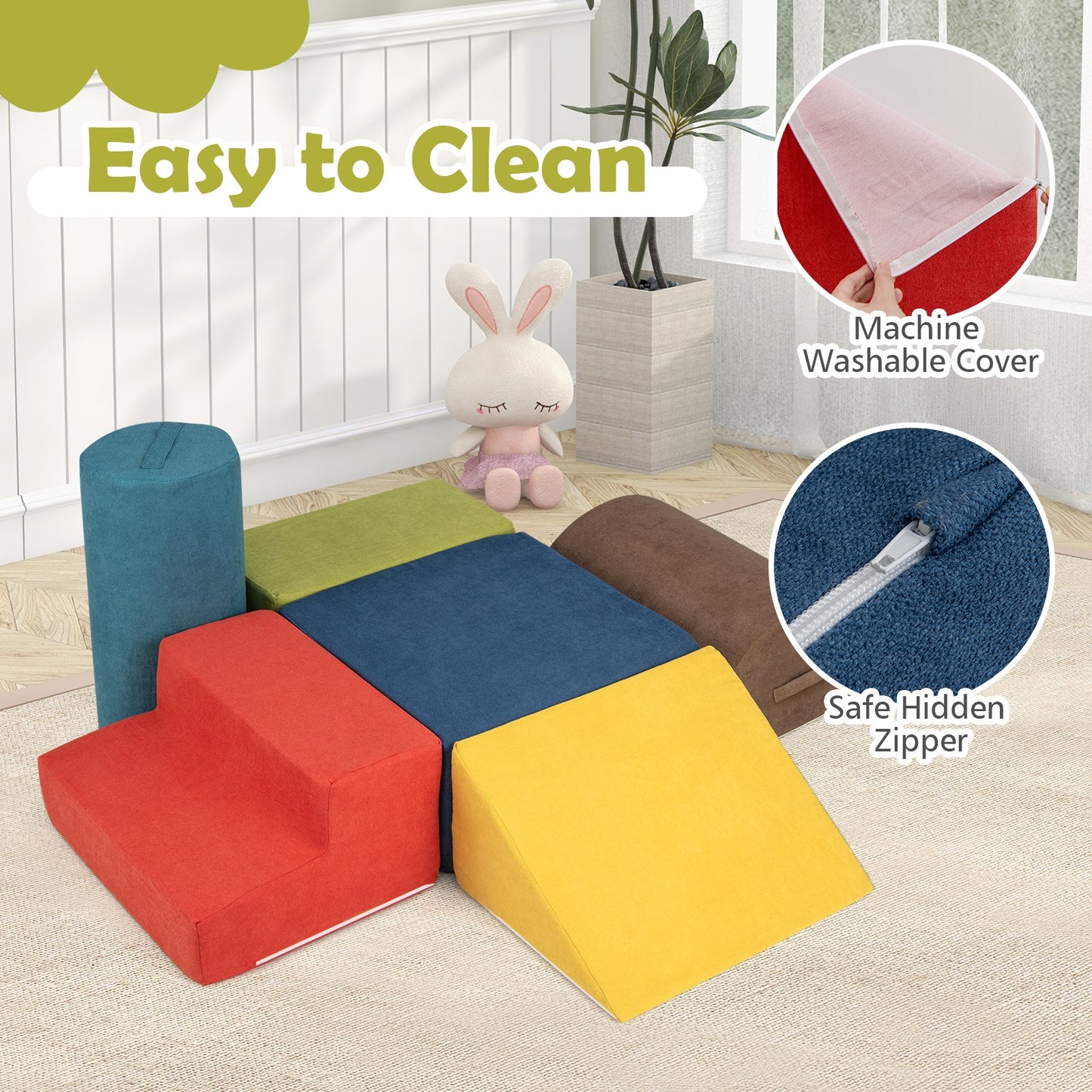 6-Piece Baby Climbing Blocks with 30D High-Density Foam and Carrying Handles-Multicolor Kids Crystal