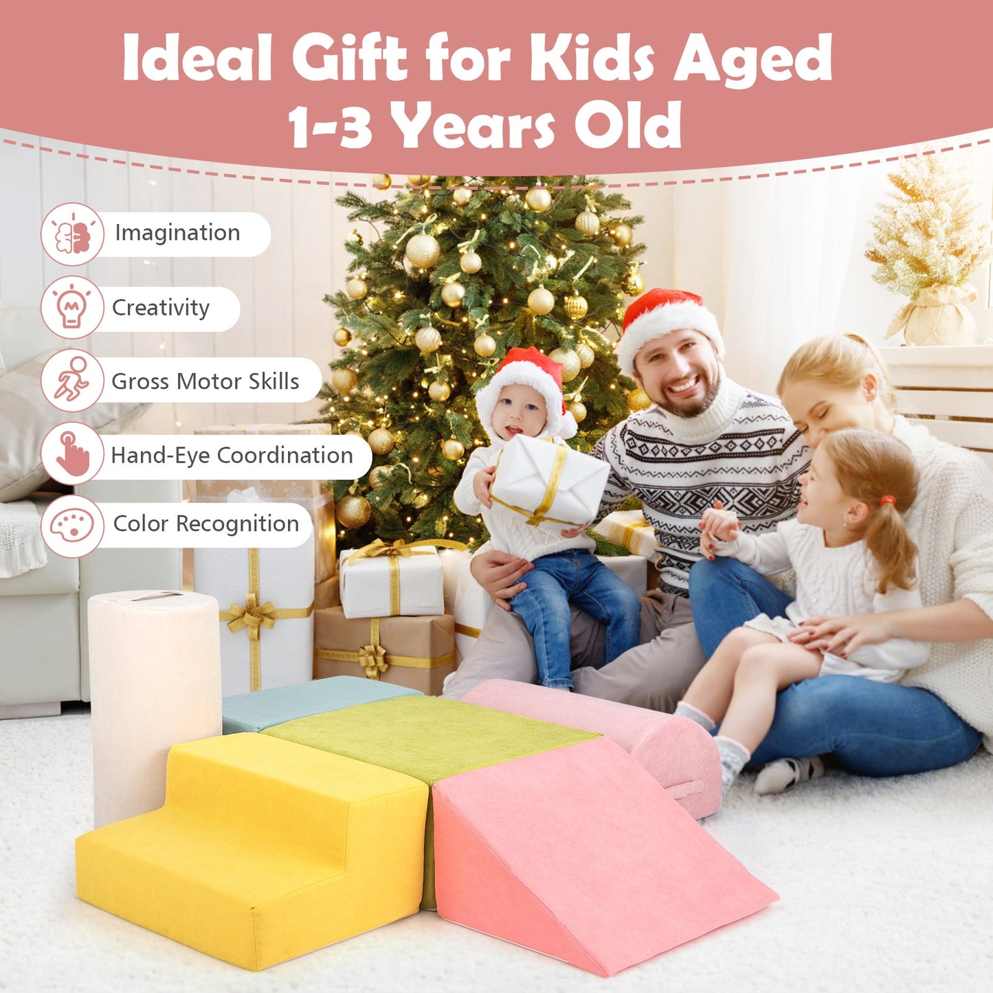 6-Piece Baby Climbing Blocks with 30D High-Density Foam and Carrying Handles-Macaron Multicolor Kids Crystal