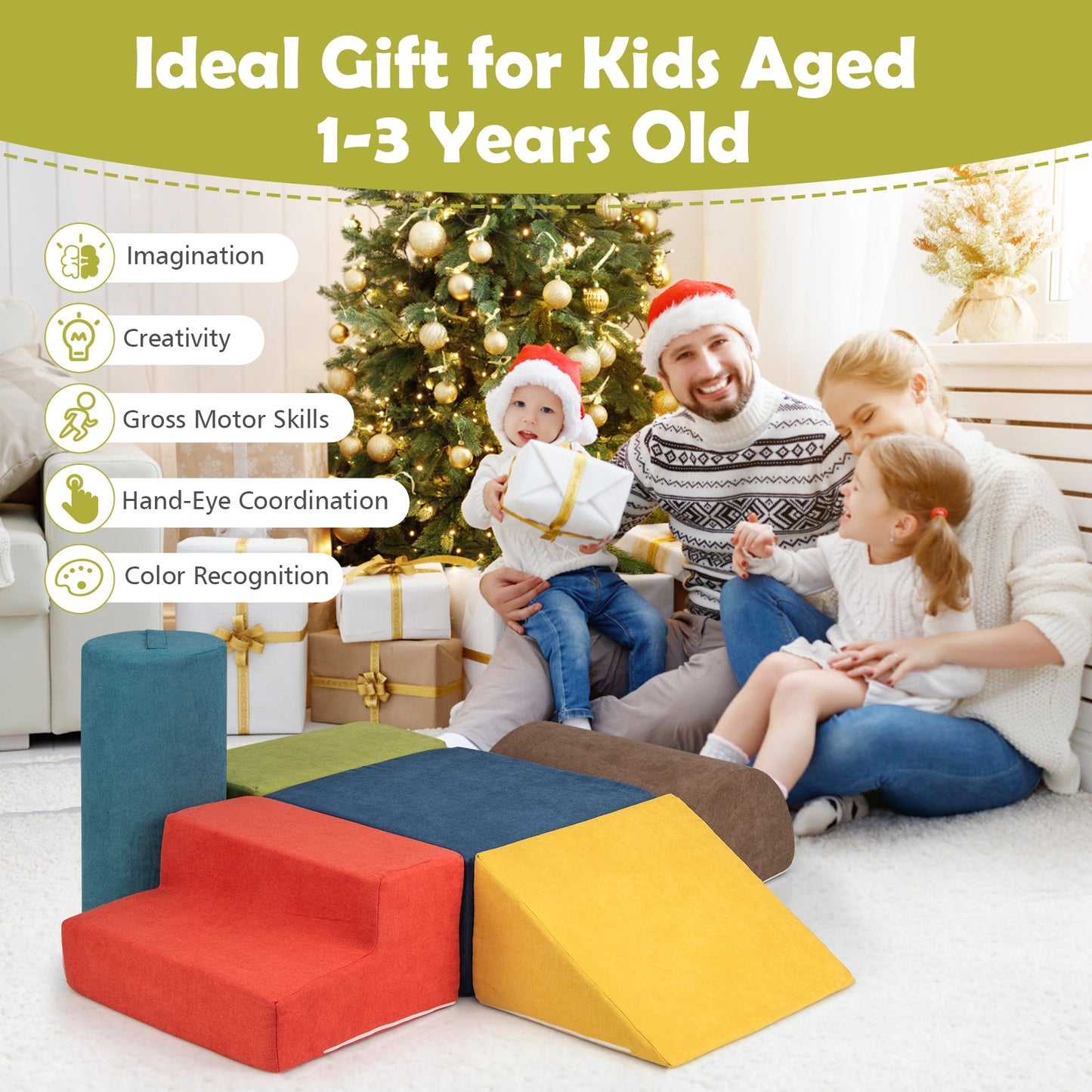 6-Piece Baby Climbing Blocks with 30D High-Density Foam and Carrying Handles-Multicolor Kids Crystal