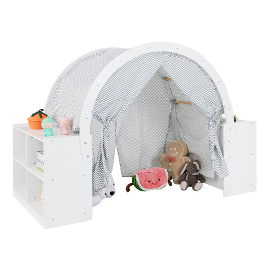 Wooden Kids Play Tent with Curtain Shades and 8 Cubbies-White Kids Crystal