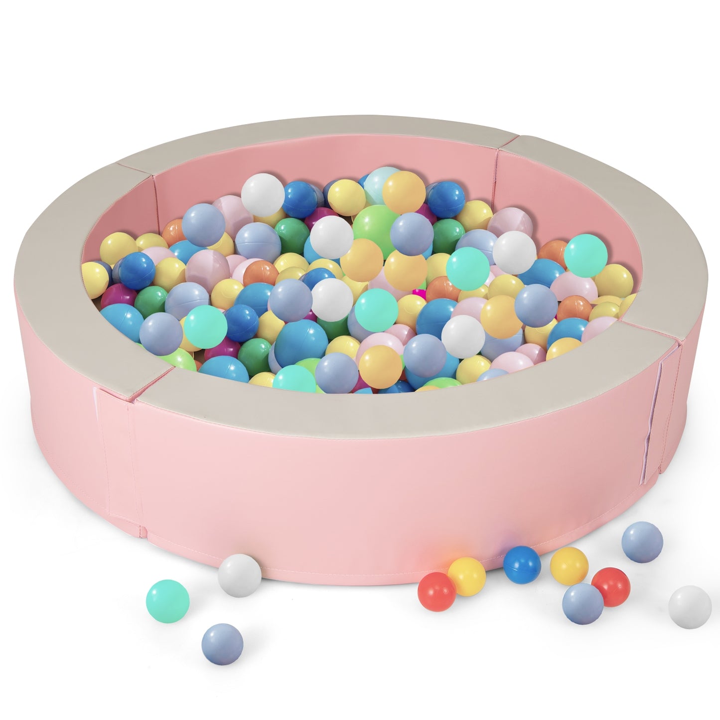 Detachable Foam Ball Pit with 50 Colorful Ocean Balls-Pink Kids Crystal