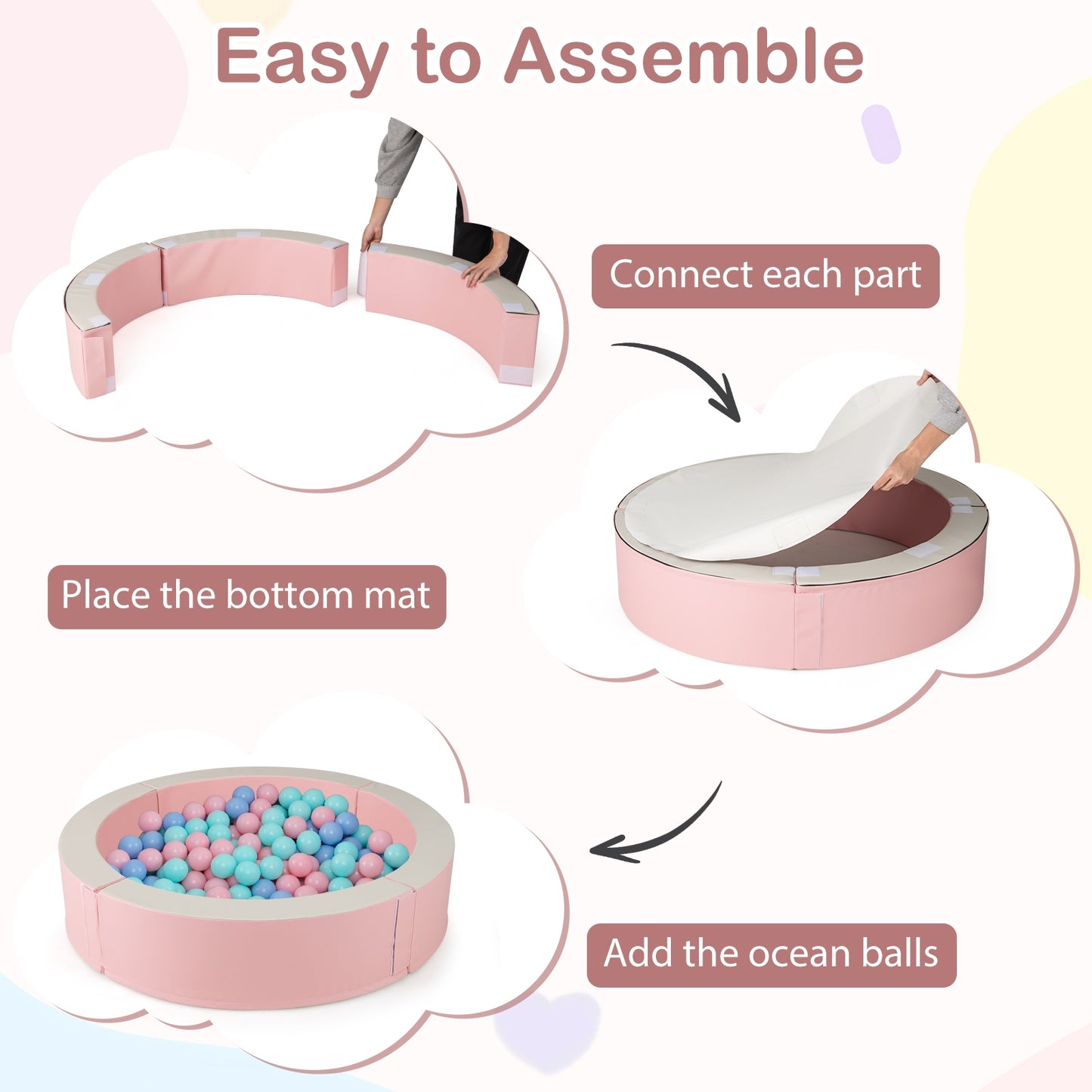 Detachable Foam Ball Pit with 50 Colorful Ocean Balls-Pink Kids Crystal