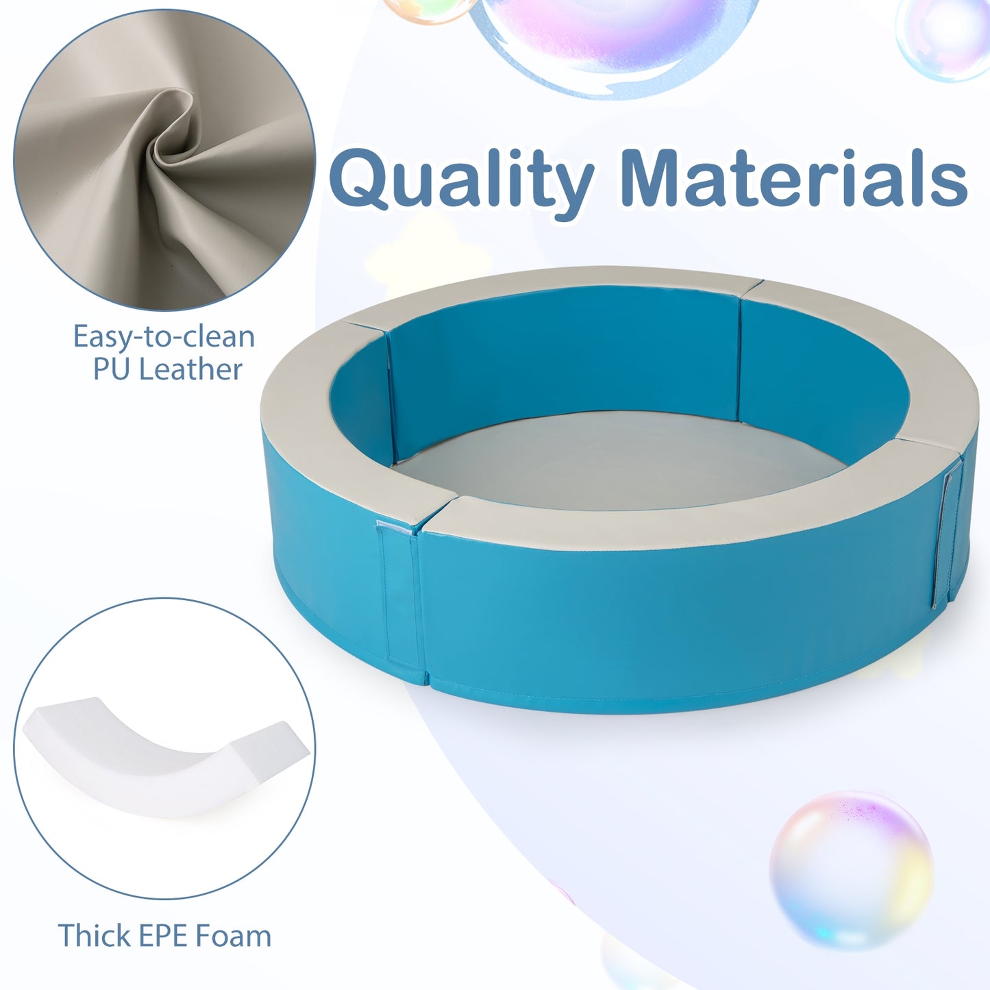 Detachable Foam Ball Pit with 50 Colorful Ocean Balls-Blue Kids Crystal