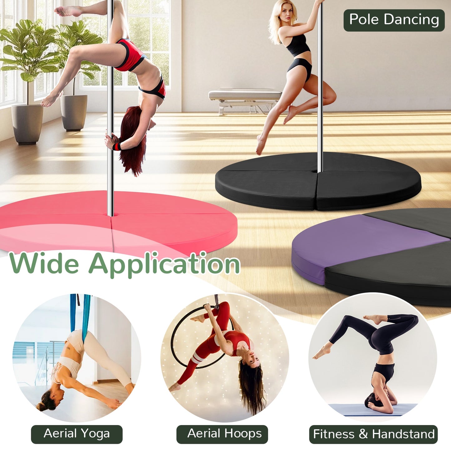 Pole Dance Crash Mat Round Portable Yoga Mat with EPE Foam-Black Kids Crystal