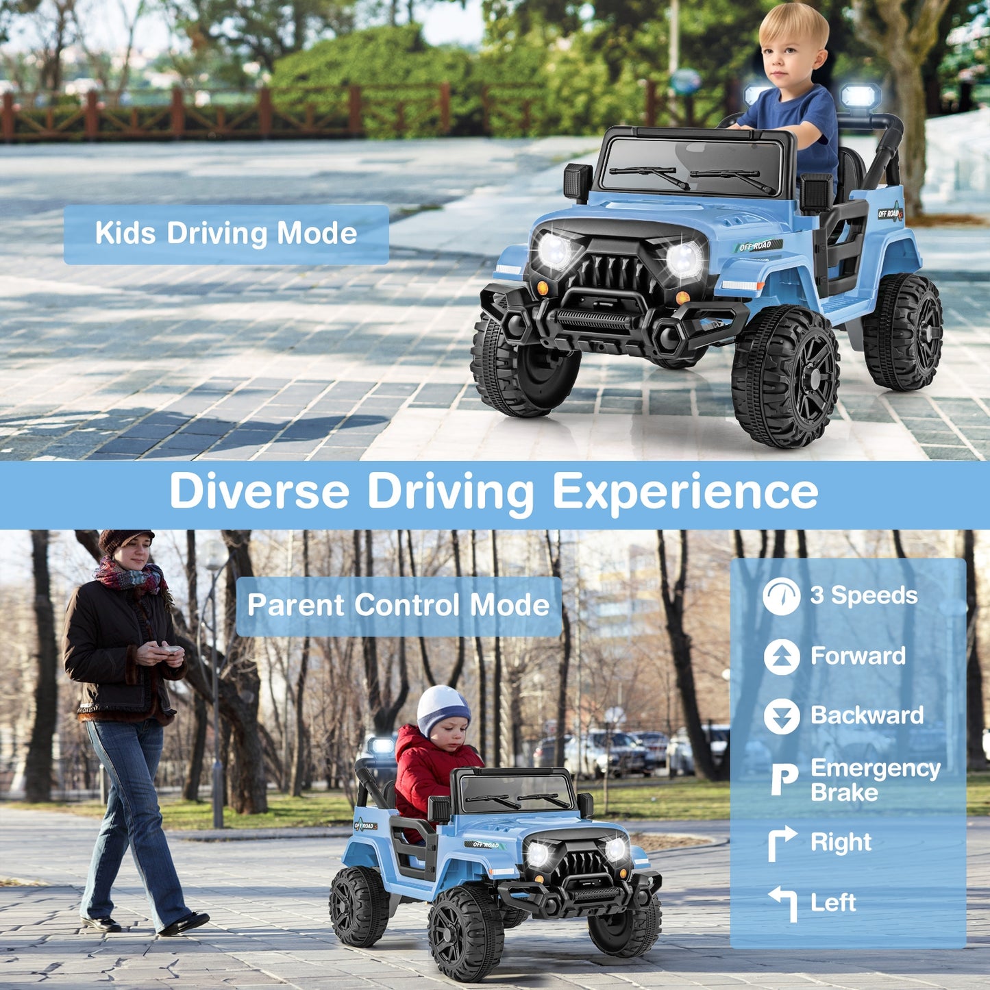 12V Kids Ride on Truck Car with Remote Control Threaded Wheels and 3 Speeds-Navy