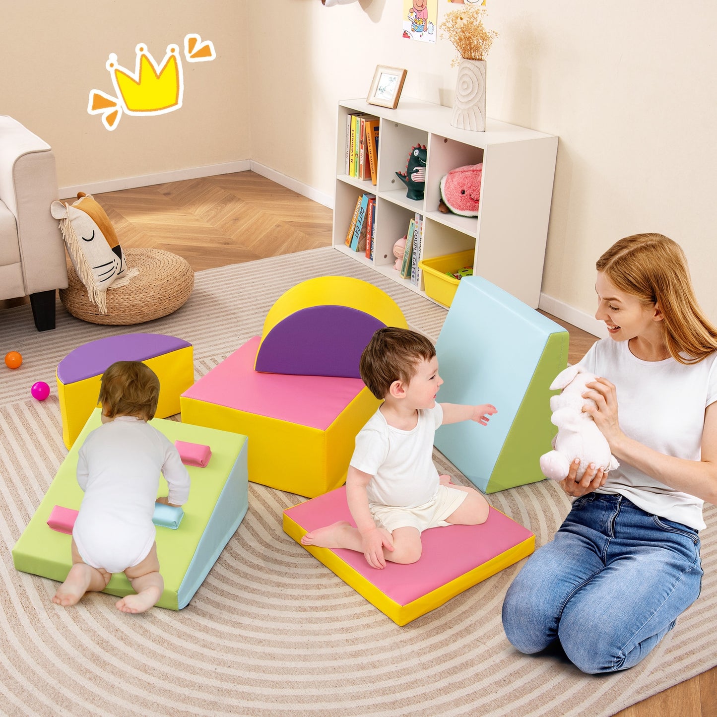 6-Piece Foam Climbing Blocks with Hook and Loop Fasteners Kids Crystal