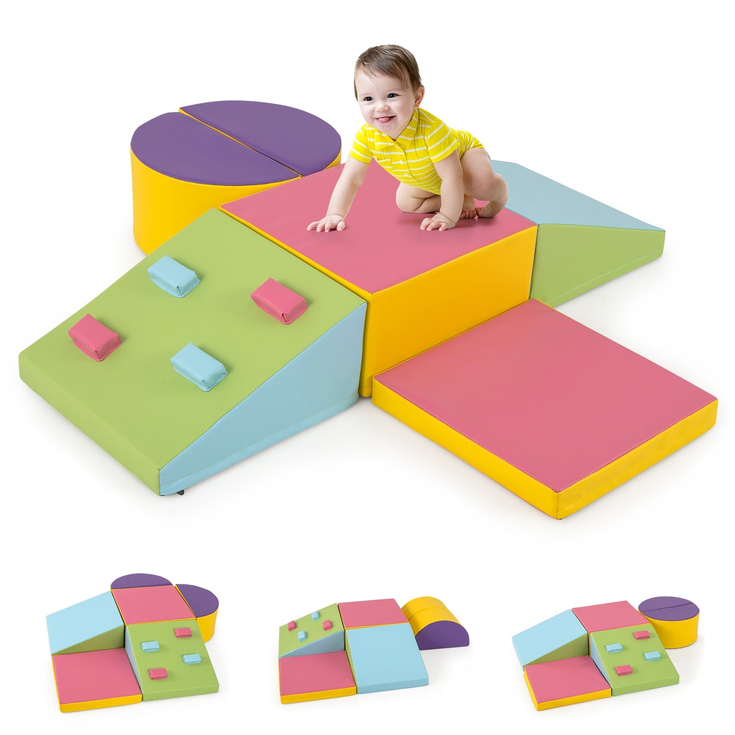 6-Piece Foam Climbing Blocks with Hook and Loop Fasteners Kids Crystal