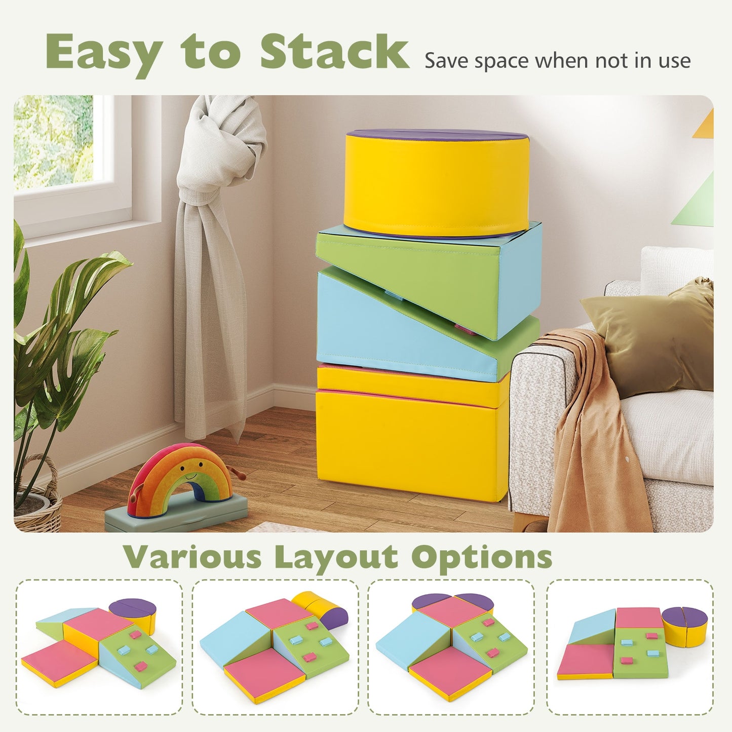 6-Piece Foam Climbing Blocks with Hook and Loop Fasteners Kids Crystal