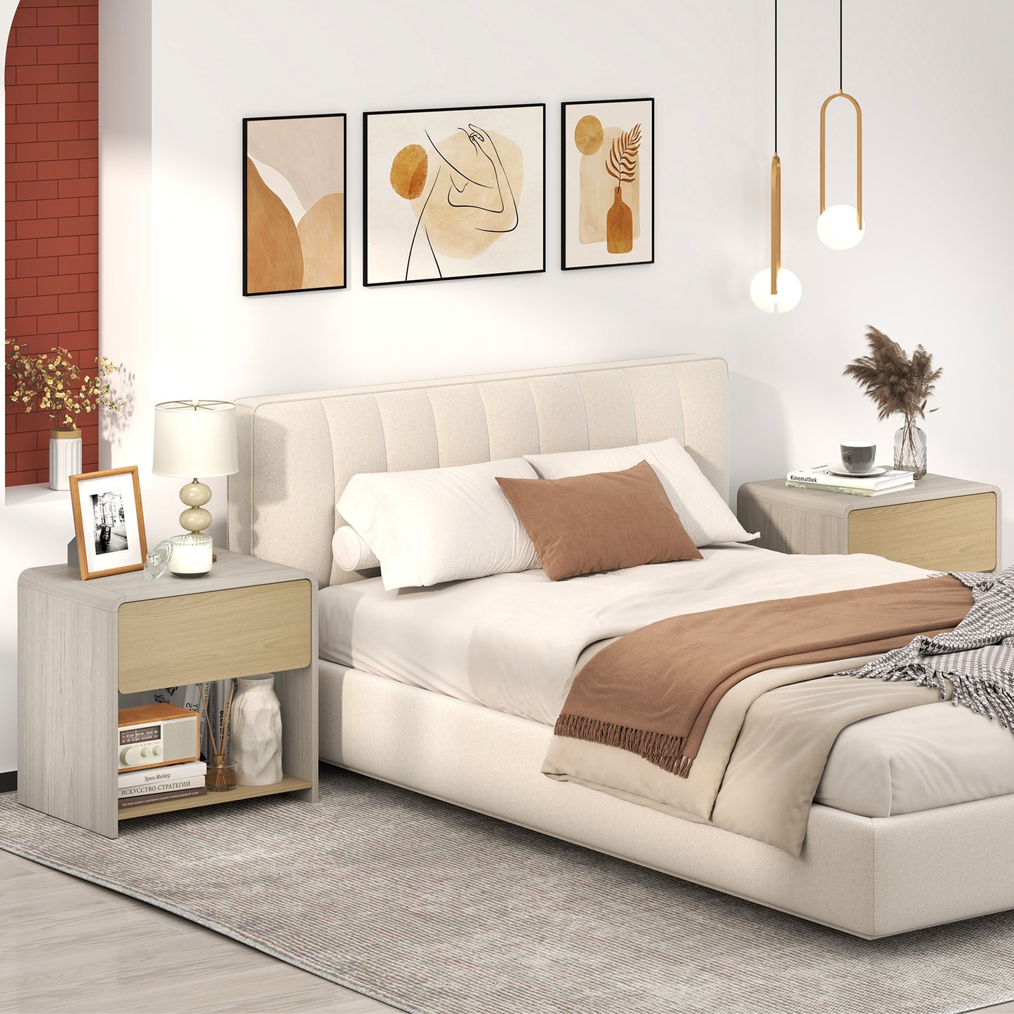 2-Tier Modern Style Nightstand with Drawer and Open Shelf-Oak Kids Crystal