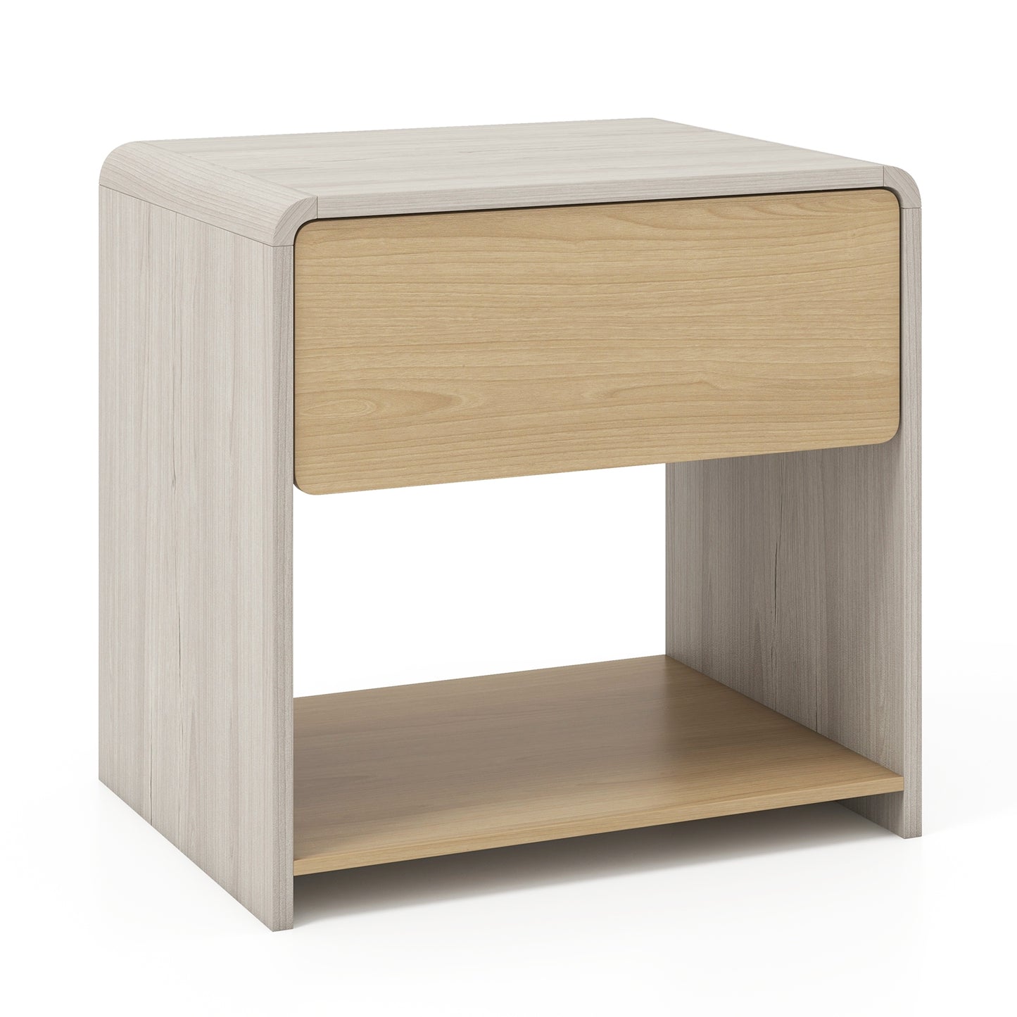 2-Tier Modern Style Nightstand with Drawer and Open Shelf-Oak Kids Crystal