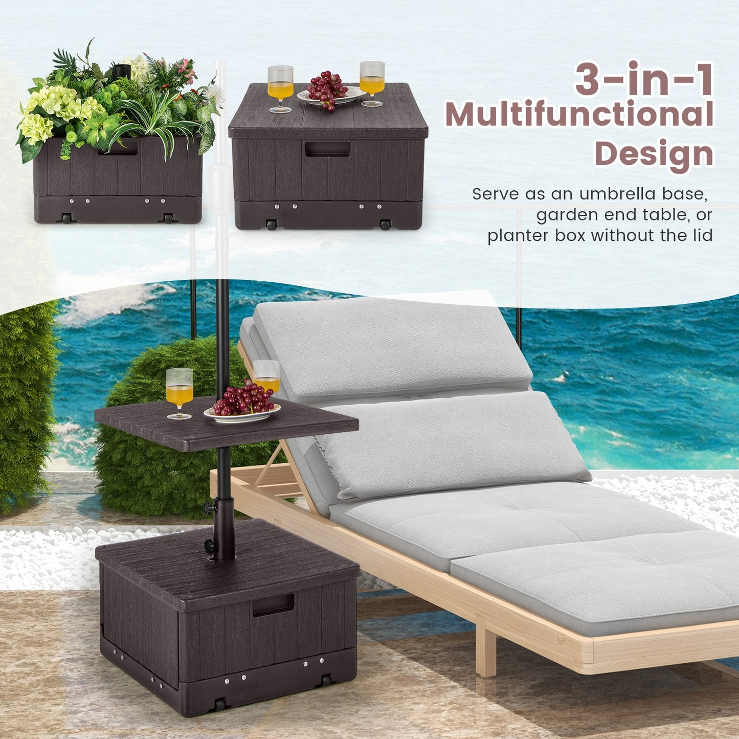 175 LBS Outdoor Fillable Umbrella Base with Table Tray-Brown Kids Crystal