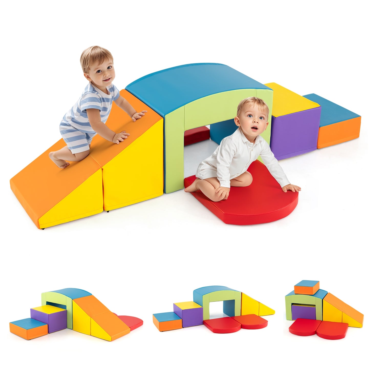 6 Pieces Foam Climbing Blocks Soft Play Climbing for Toddlers with Tunnel-Multicolor Kids Crystal