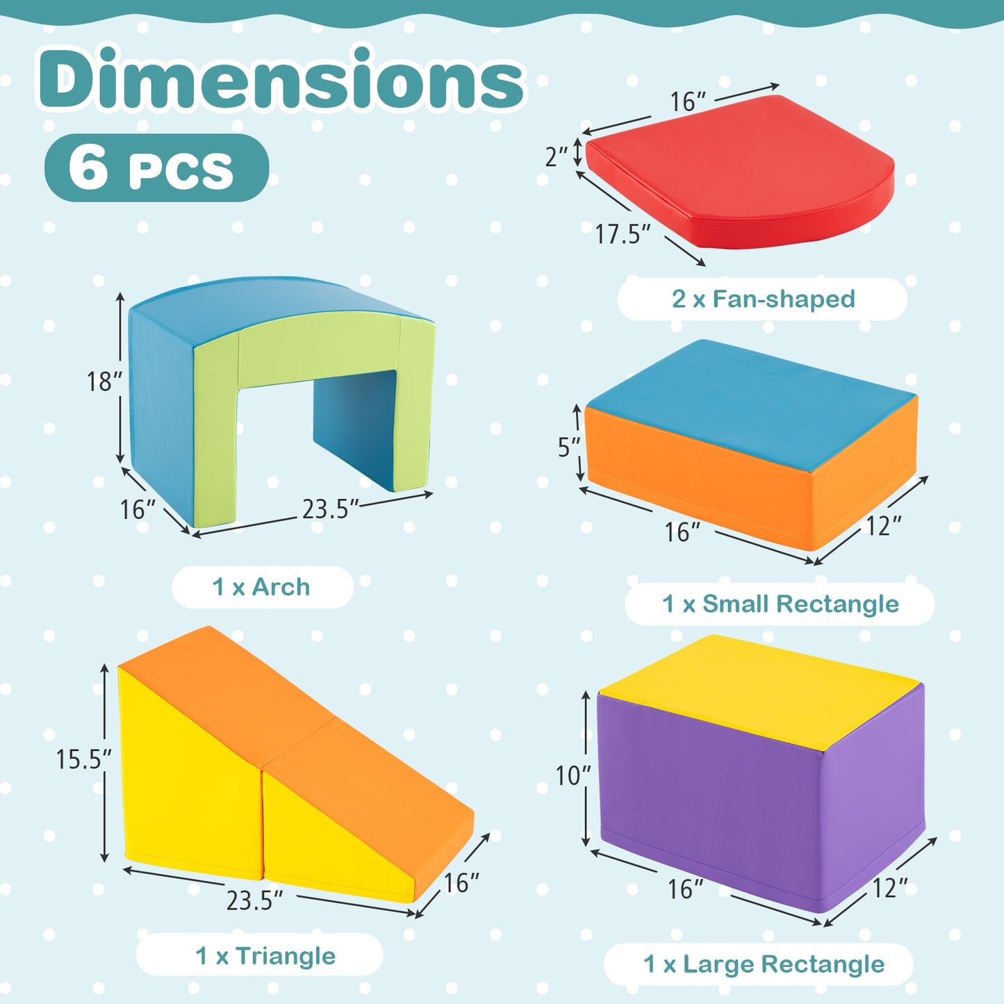6 Pieces Foam Climbing Blocks Soft Play Climbing for Toddlers with Tunnel-Multicolor Kids Crystal