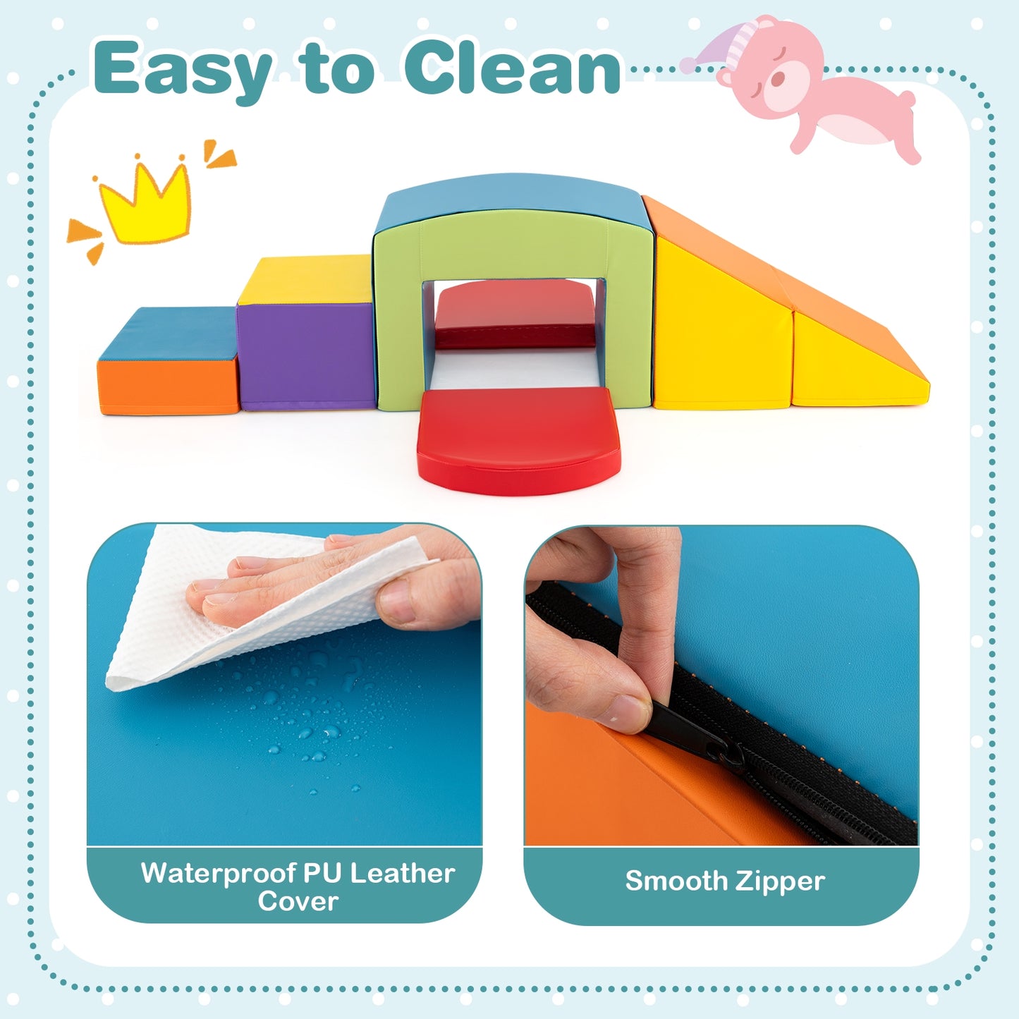 6 Pieces Foam Climbing Blocks Soft Play Climbing for Toddlers with Tunnel-Multicolor Kids Crystal