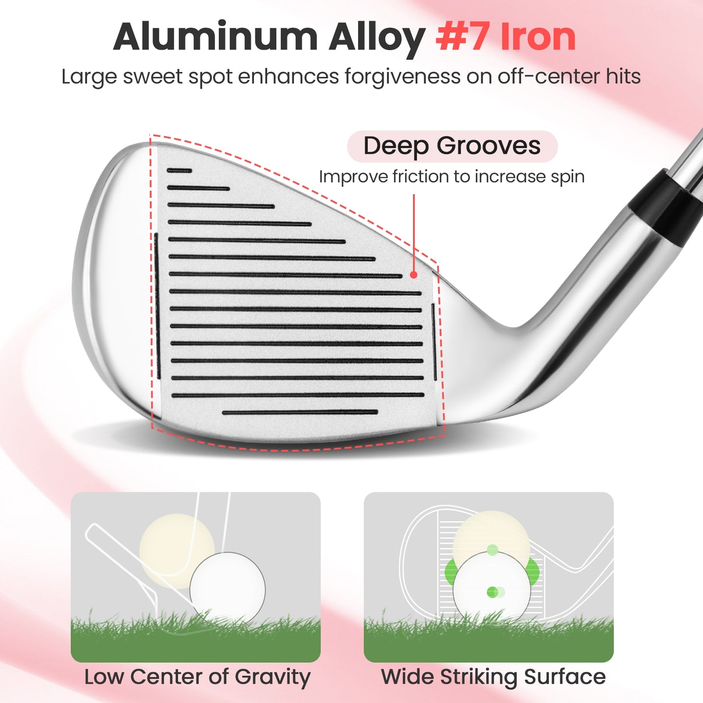 #7 Iron Single Golf Club for Women with Graphite Shaft and Headcover Kids Crystal