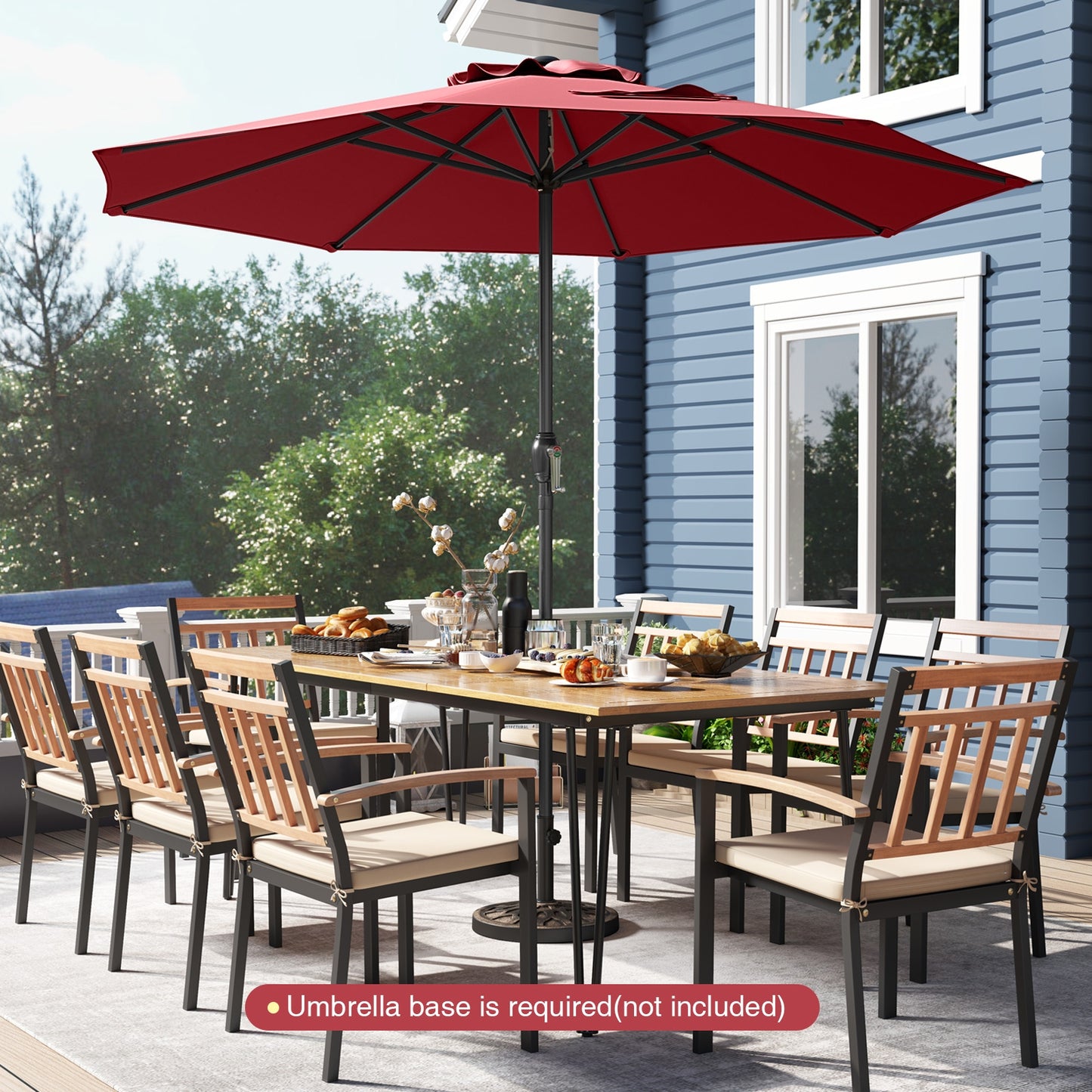 Outdoor Heavy Duty Market Umbrella with Crank Handle and 8 Sturdy Ribs-Red Kids Crystal