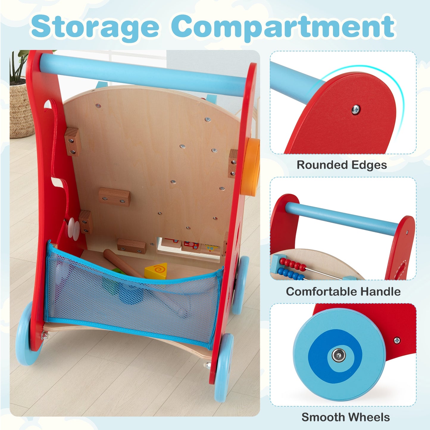 Baby Push Walker with Handle and Wheels for Boys & Girls 3+ Years Old-Muticolor Kids Crystal