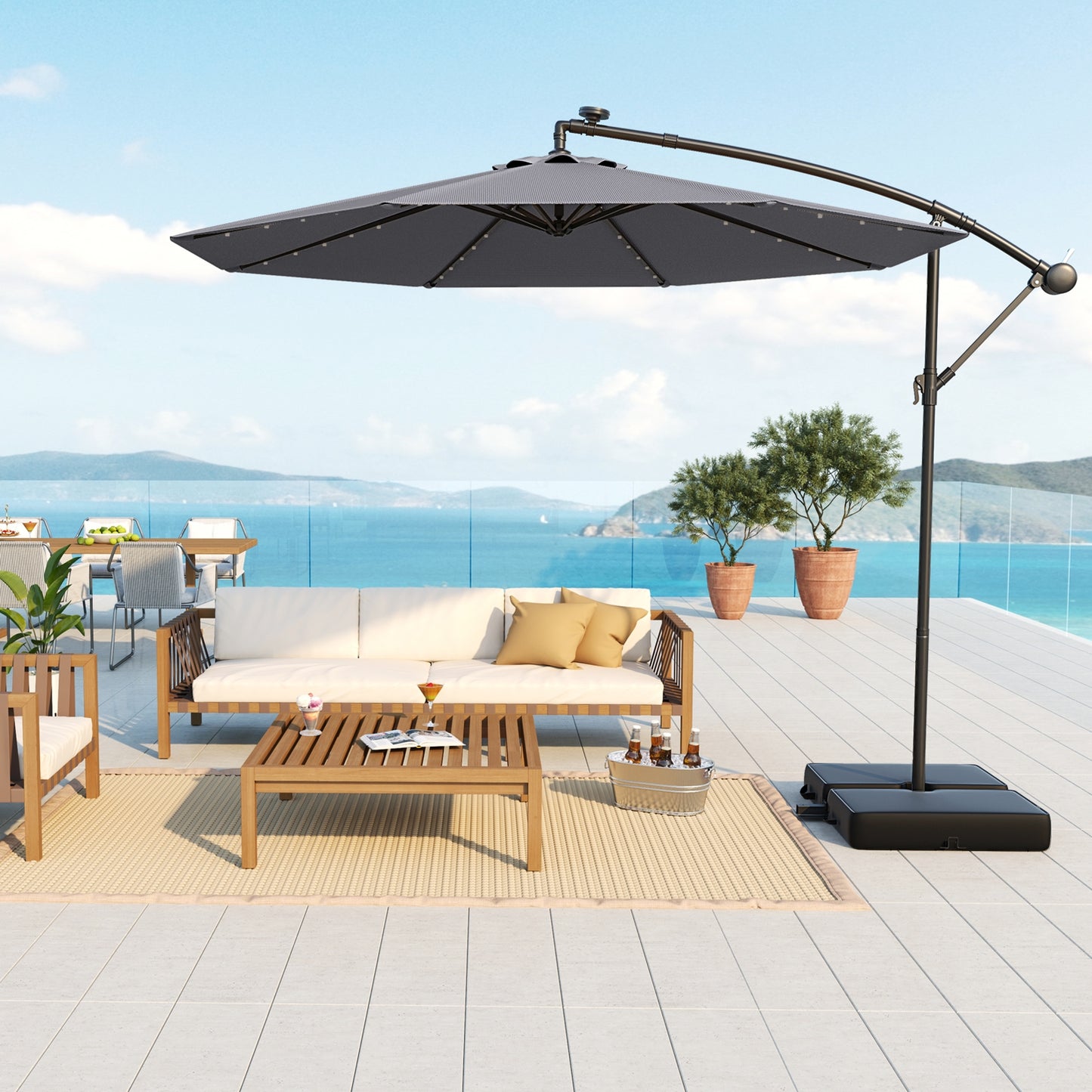 10 Ft Patio Umbrella Offset Cantilever Umbrella with 40 Solar Powered Lights-Gray Kids Crystal