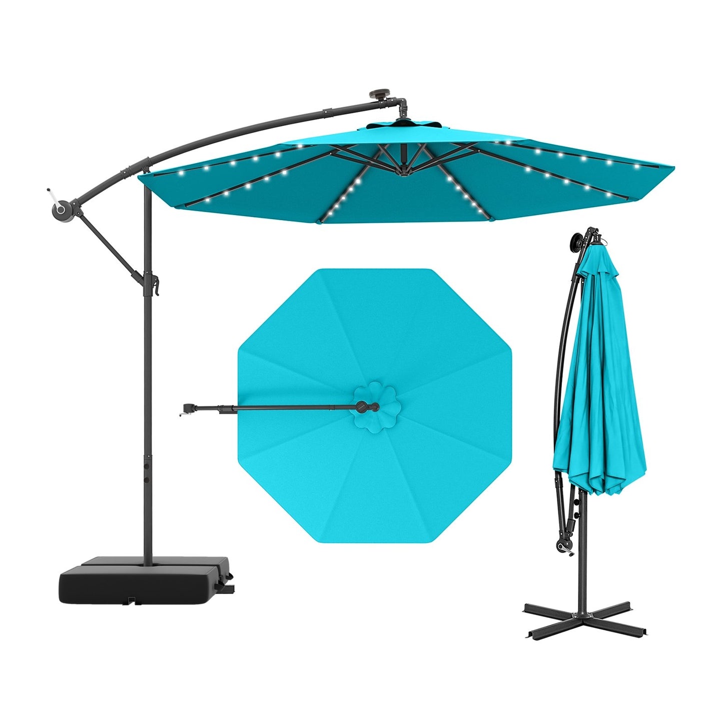 10 Ft Patio Umbrella Offset Cantilever Umbrella with 40 Solar Powered Lights-Turquoise Kids Crystal