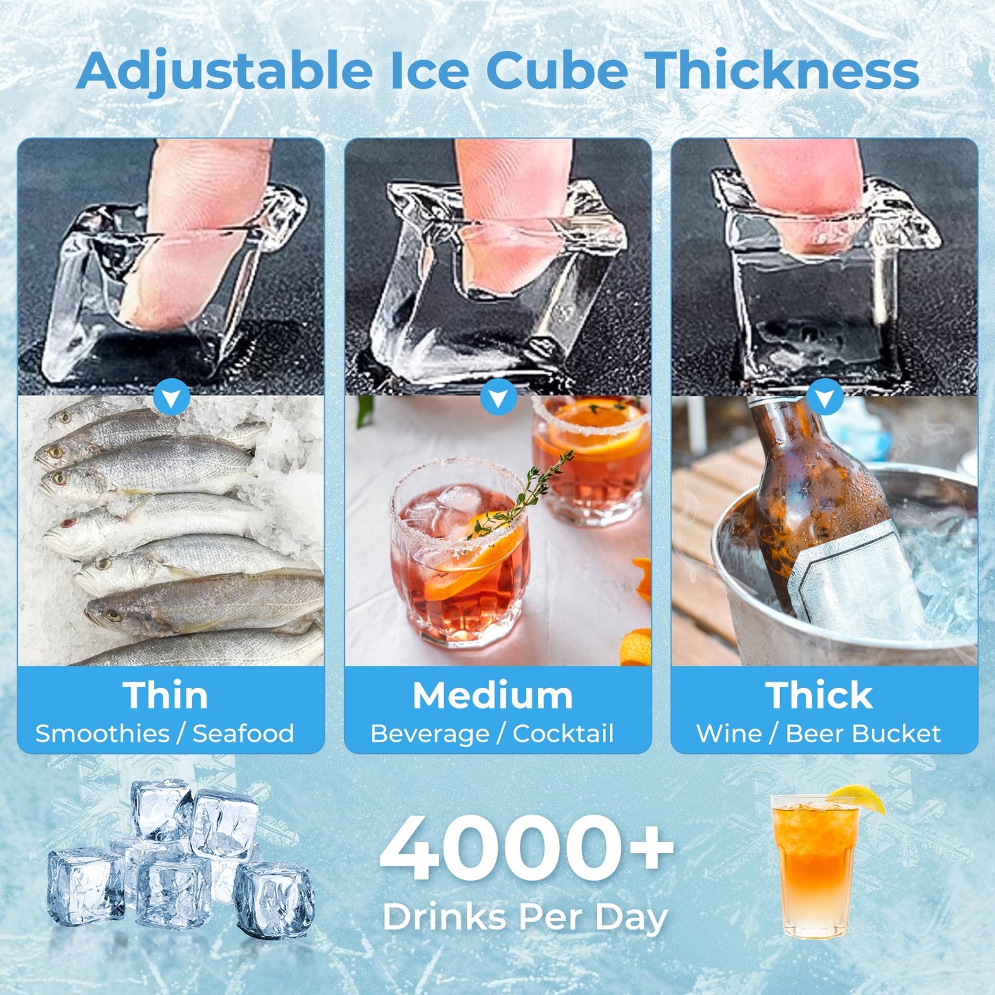 Commercial Ice Maker Machine 418 LBS/24H with 200 LBS Storage Bin-Silver Kids Crystal