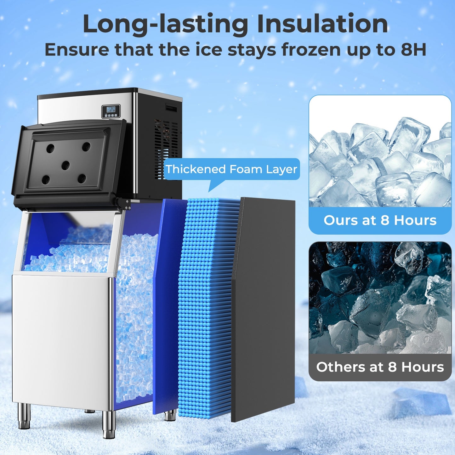Commercial Ice Maker Machine 418 LBS/24H with 200 LBS Storage Bin-Silver Kids Crystal