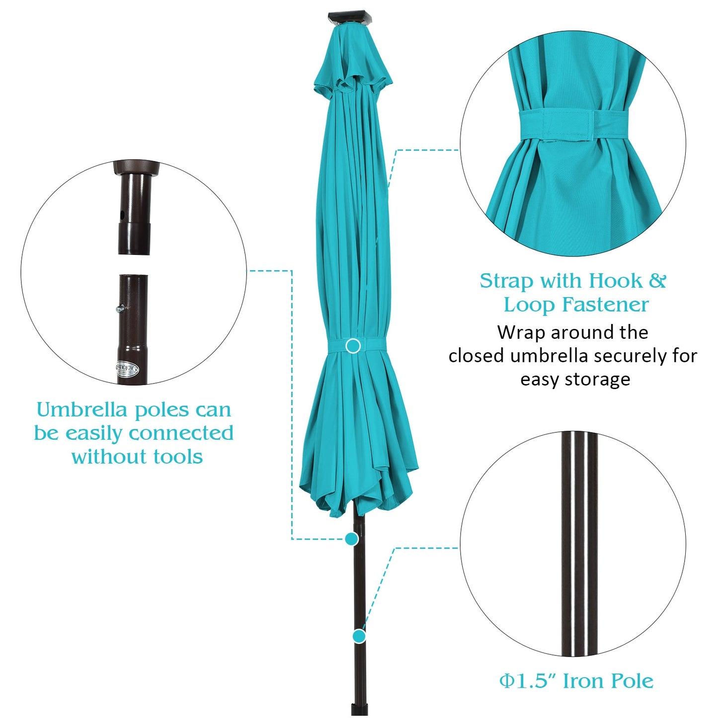 10 Feet Outdoor Patio Umbrella with Bright Solar LED Lights-Turquoise Kids Crystal