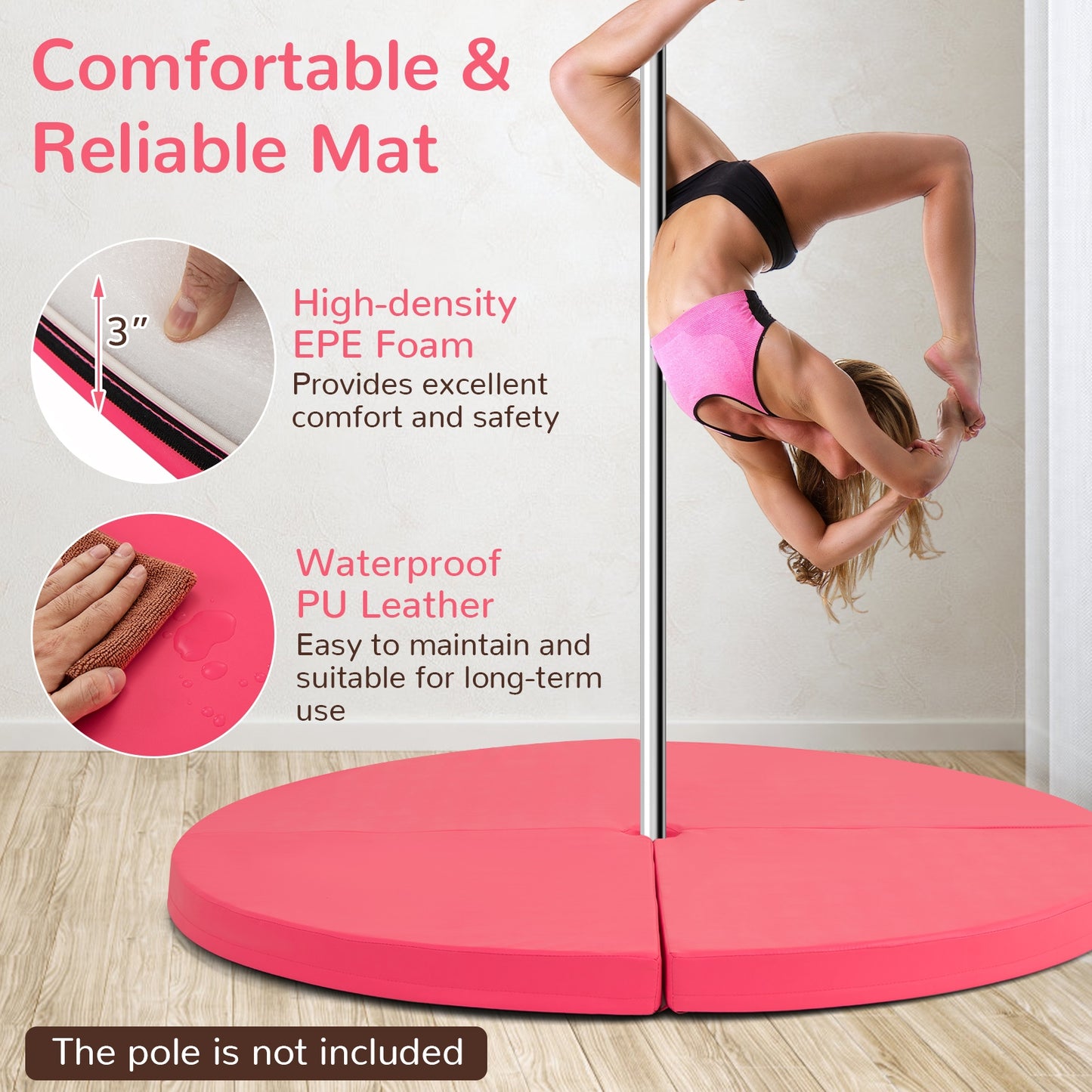 Pole Dance Crash Mat Round Portable Yoga Mat with EPE Foam-Pink Kids Crystal