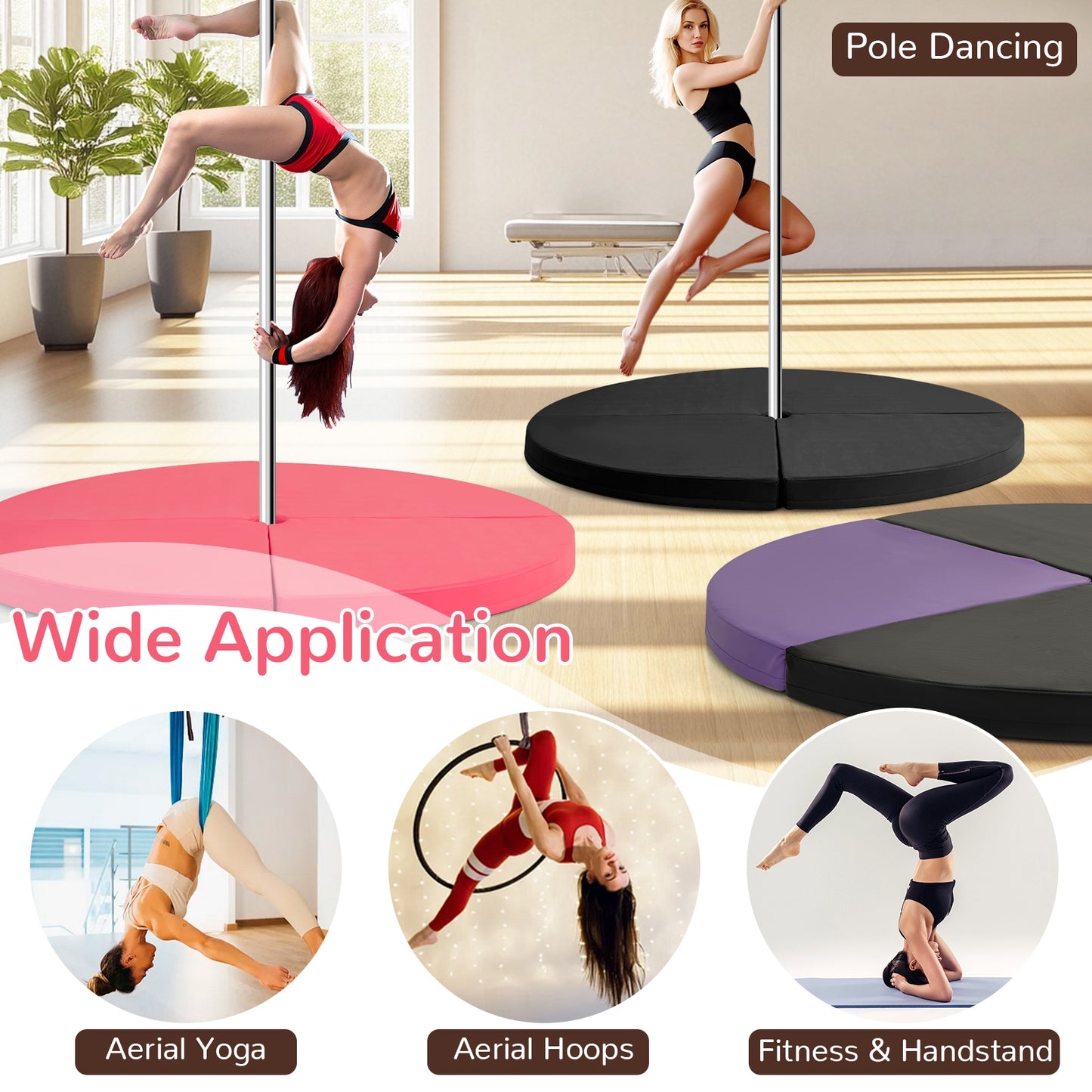 Pole Dance Crash Mat Round Portable Yoga Mat with EPE Foam-Pink Kids Crystal