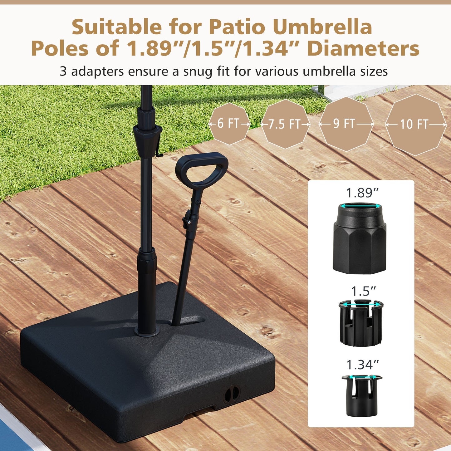Mobile Patio Umbrella Base Water Sand Fillable Market Table Umbrella Stand with 3 Wheels-Black Kids Crystal