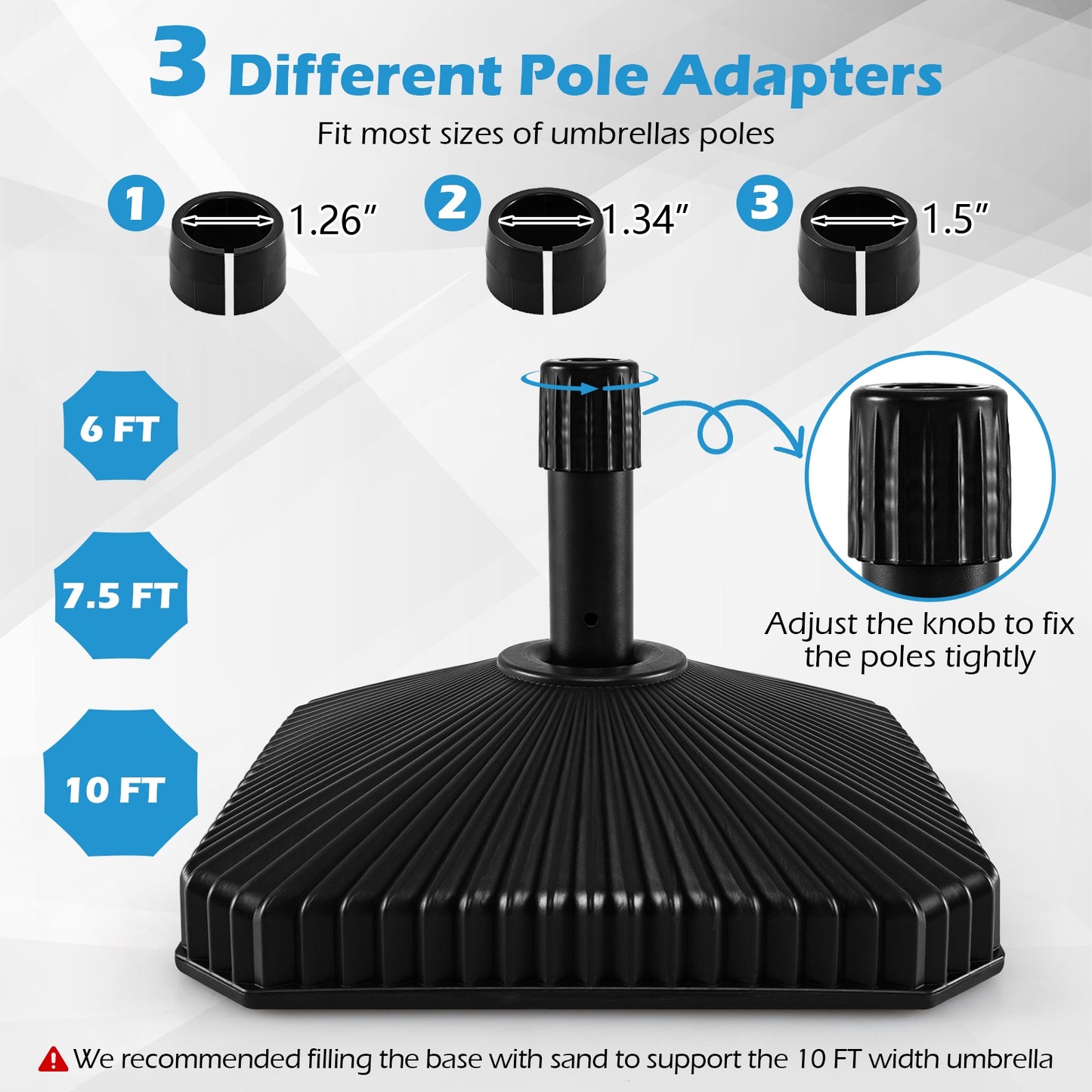 Fillable Umbrella Base with Shell Texture and 3 Coupler Sizes-Black
