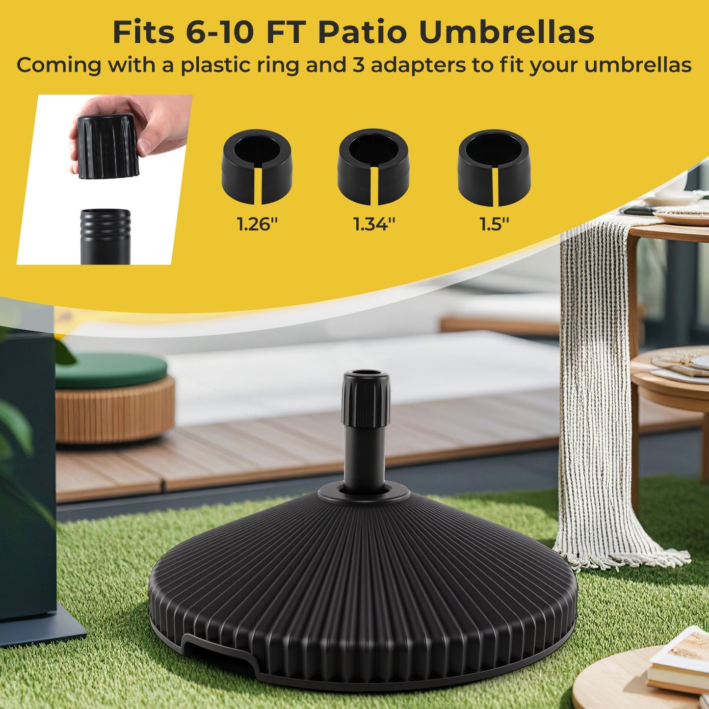 Water and Sand Filled Outdoor Umbrella Stand with Shell Texture and 3 Coupler Sizes-Black Kids Crystal