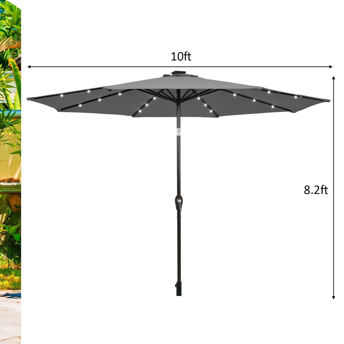 10 Feet Outdoor Patio Umbrella with Bright Solar LED Lights-Gray Kids Crystal