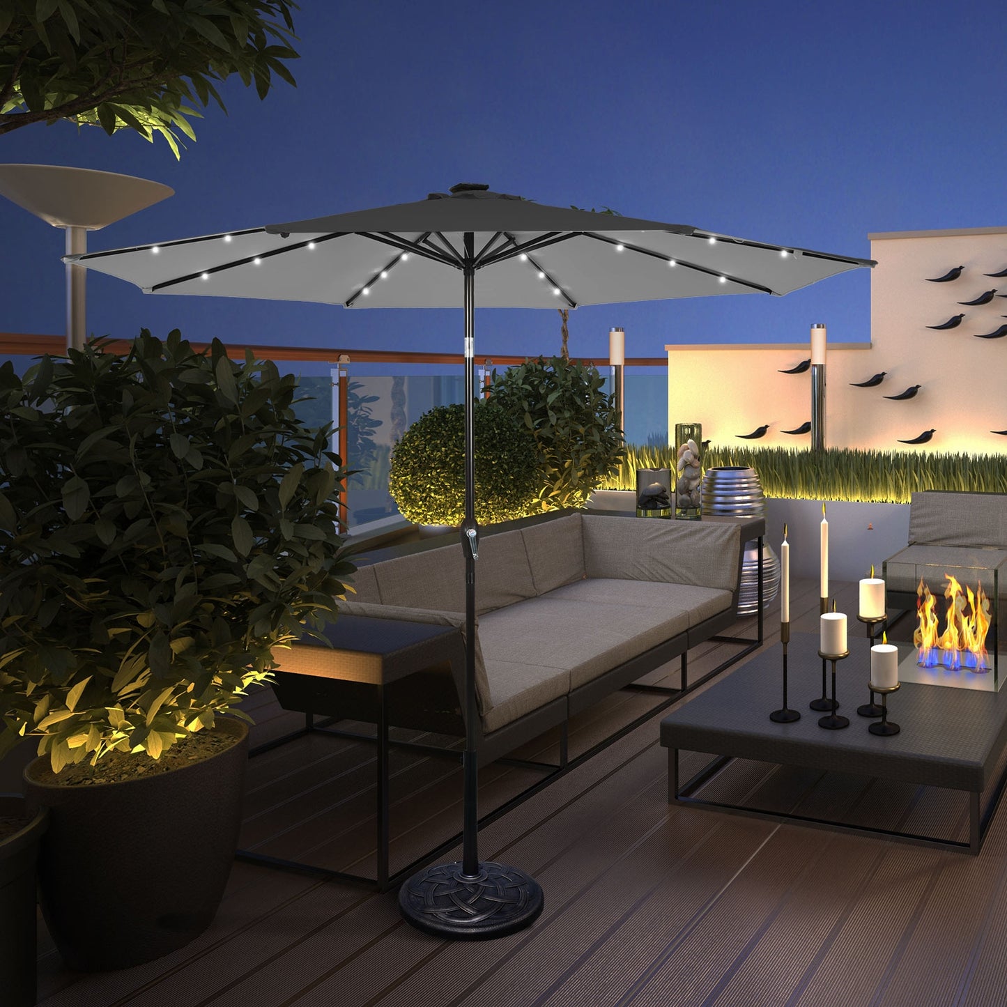 10 Feet Outdoor Patio Umbrella with Bright Solar LED Lights-Gray Kids Crystal