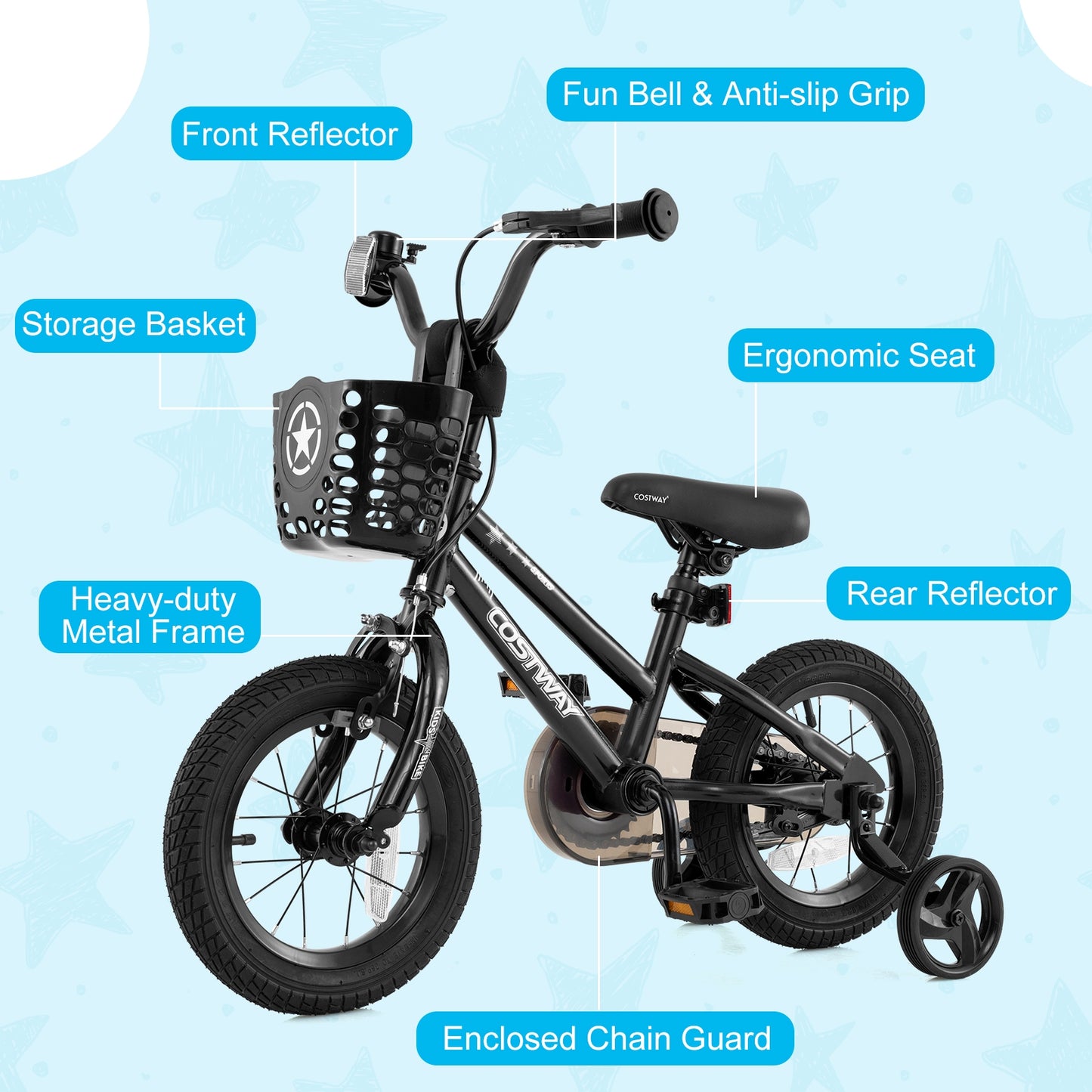 14 Inch Kids Bike with Basket and Training Wheels for Children Aged 4-5 Years Old Kids Crystal
