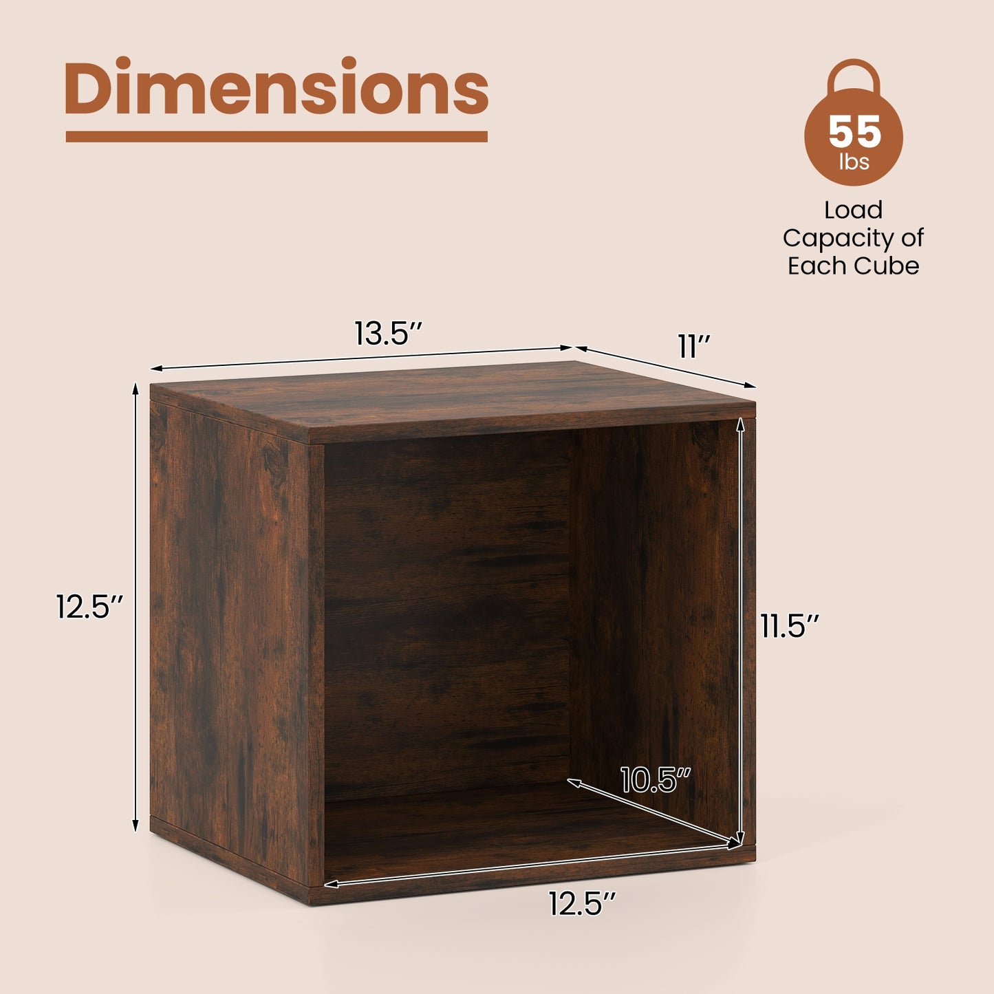 Cube Storage Organizer Stackable Open Book Shelf Wooden Display Shelving Unit-Rustic Brown Kids Crystal