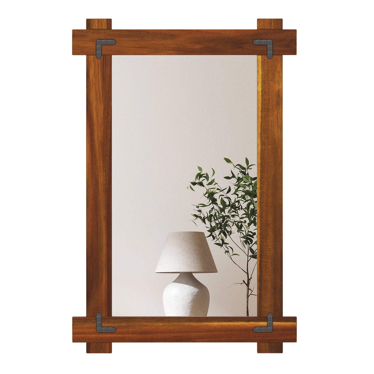 Wood Framed Mirror with Acacia Wood Frame and Vintage Rivet Design Brown-S Kids Crystal