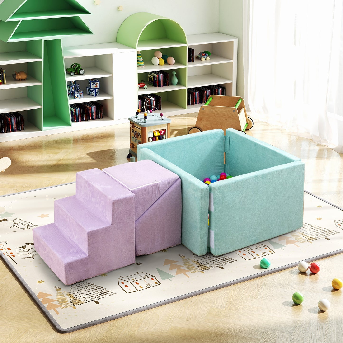 3-in-1 Suede Fabric Soft Play Set Foam Climbing Blocks for Toddlers-Purple Kids Crystal