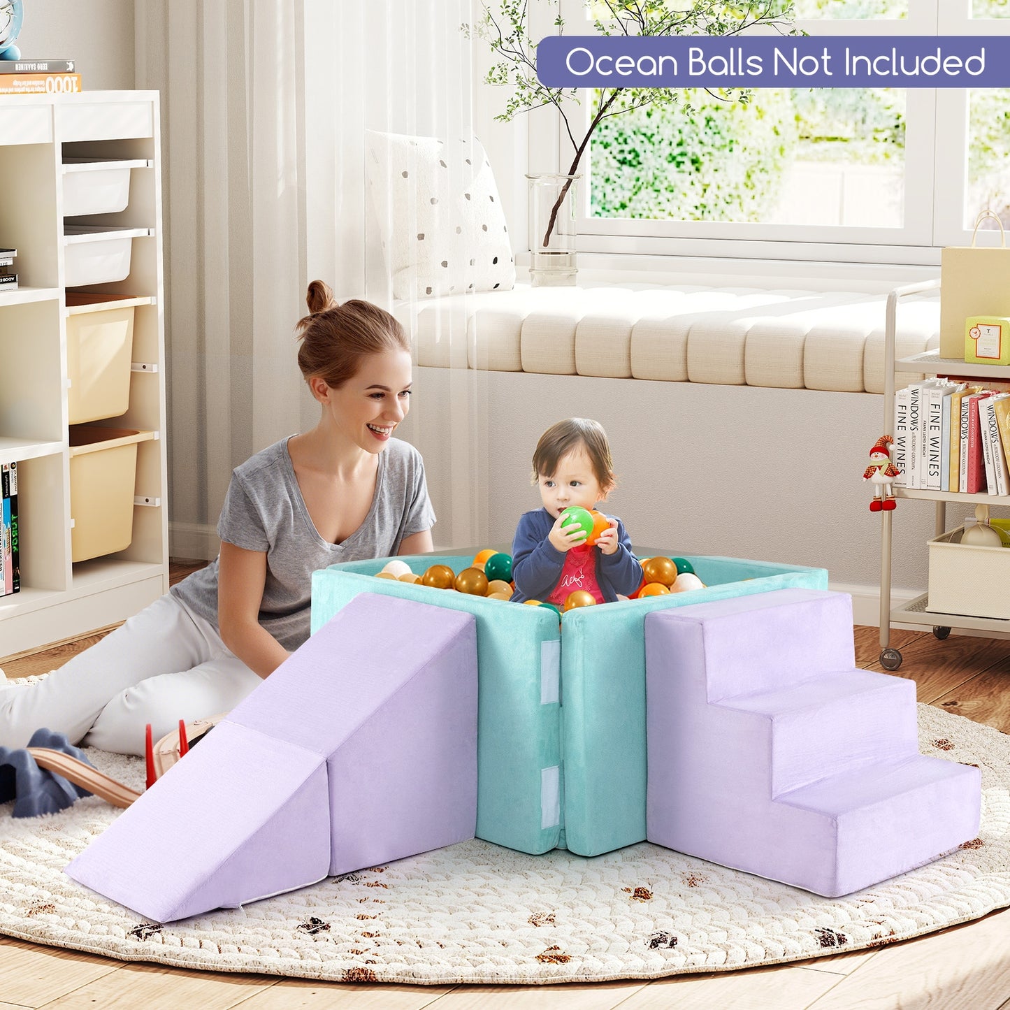 3-in-1 Suede Fabric Soft Play Set Foam Climbing Blocks for Toddlers-Purple Kids Crystal