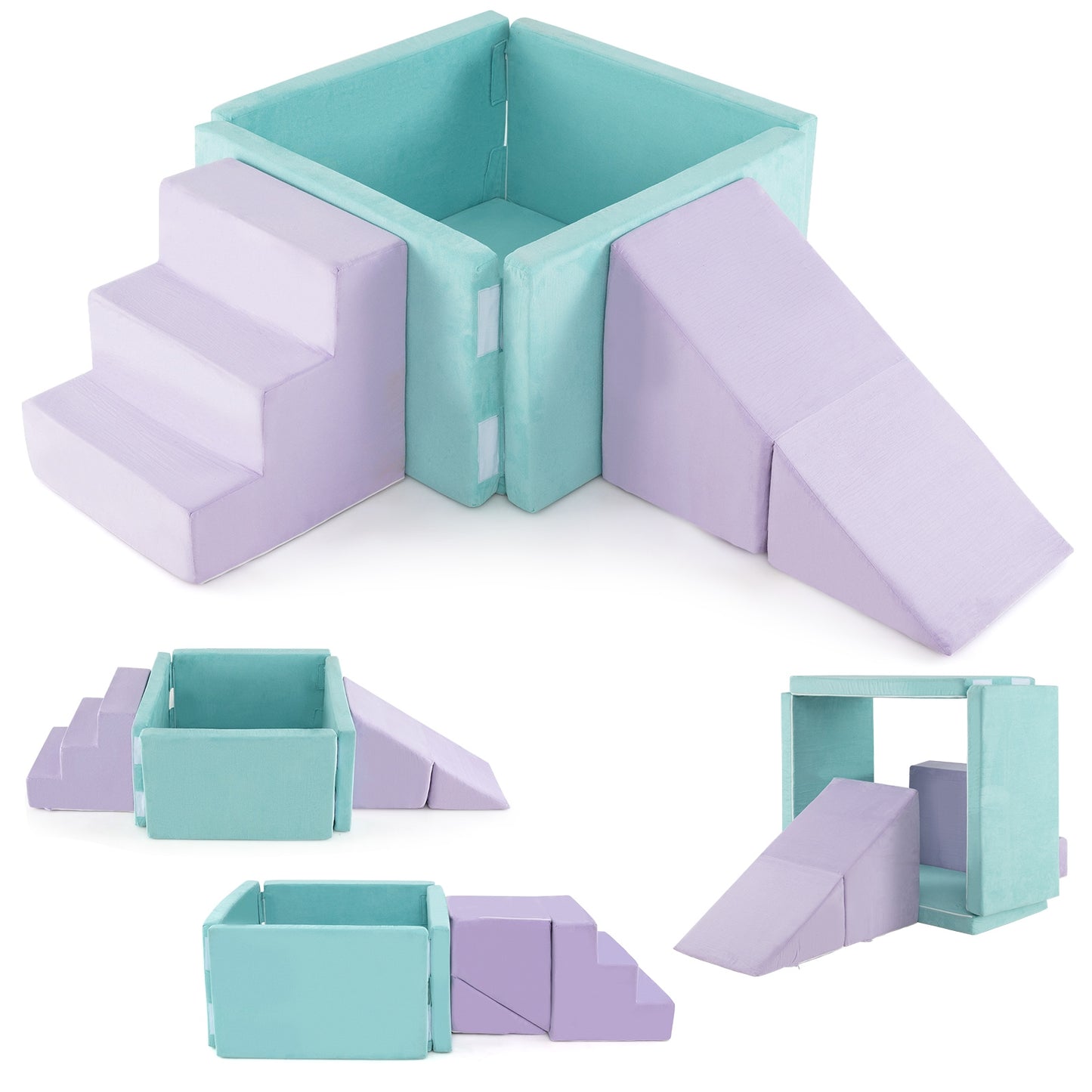 3-in-1 Suede Fabric Soft Play Set Foam Climbing Blocks for Toddlers-Purple Kids Crystal