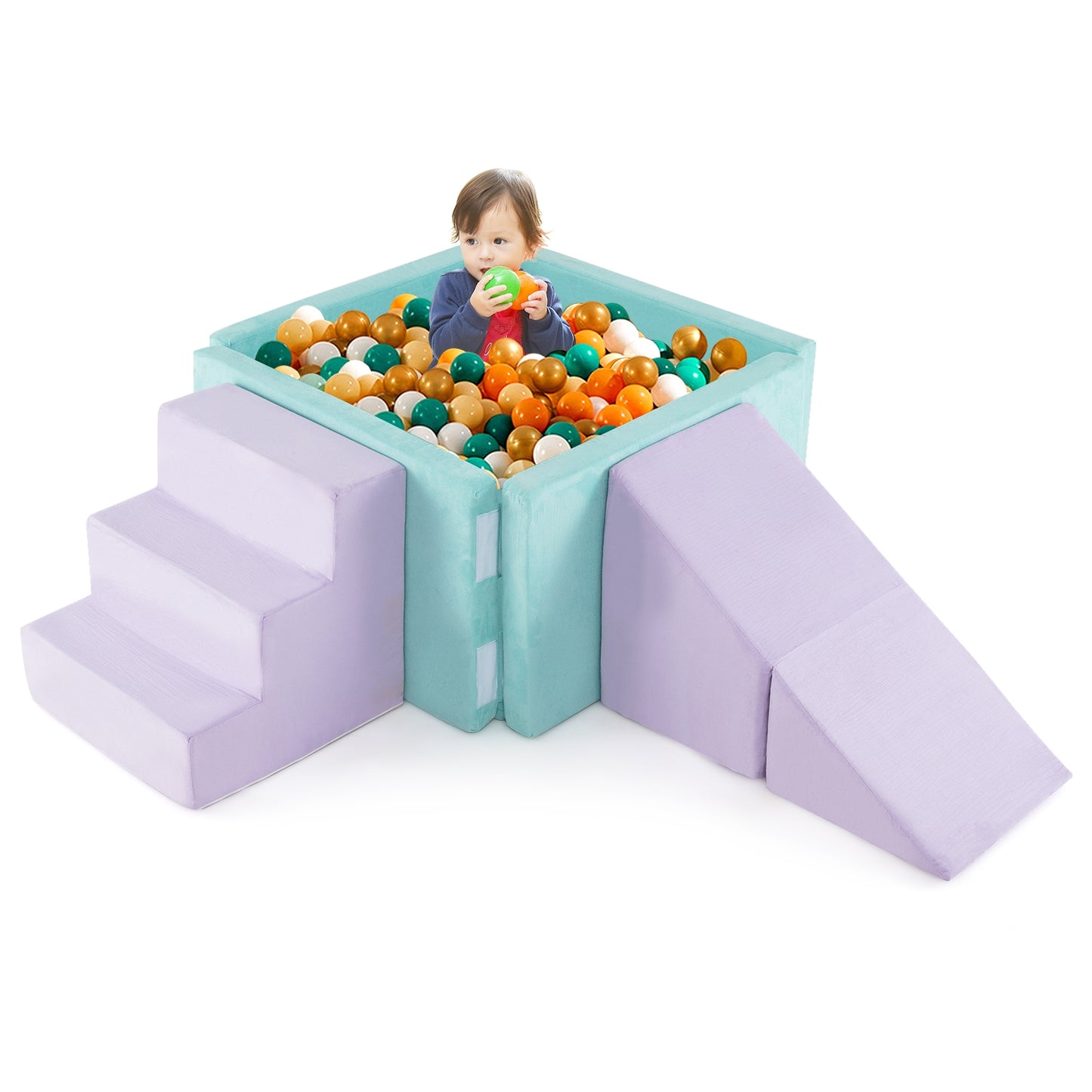 3-in-1 Suede Fabric Soft Play Set Foam Climbing Blocks for Toddlers-Purple Kids Crystal