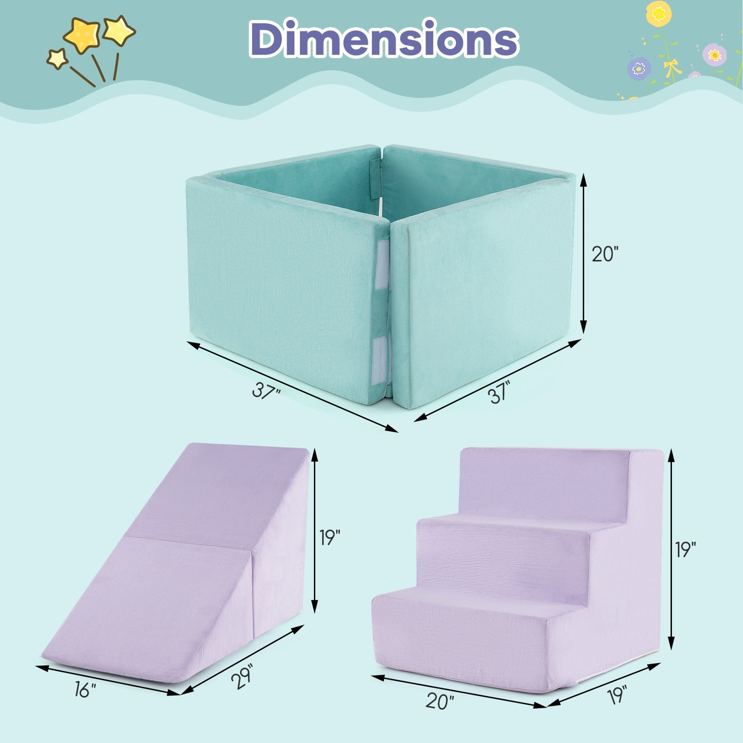 3-in-1 Suede Fabric Soft Play Set Foam Climbing Blocks for Toddlers-Purple Kids Crystal