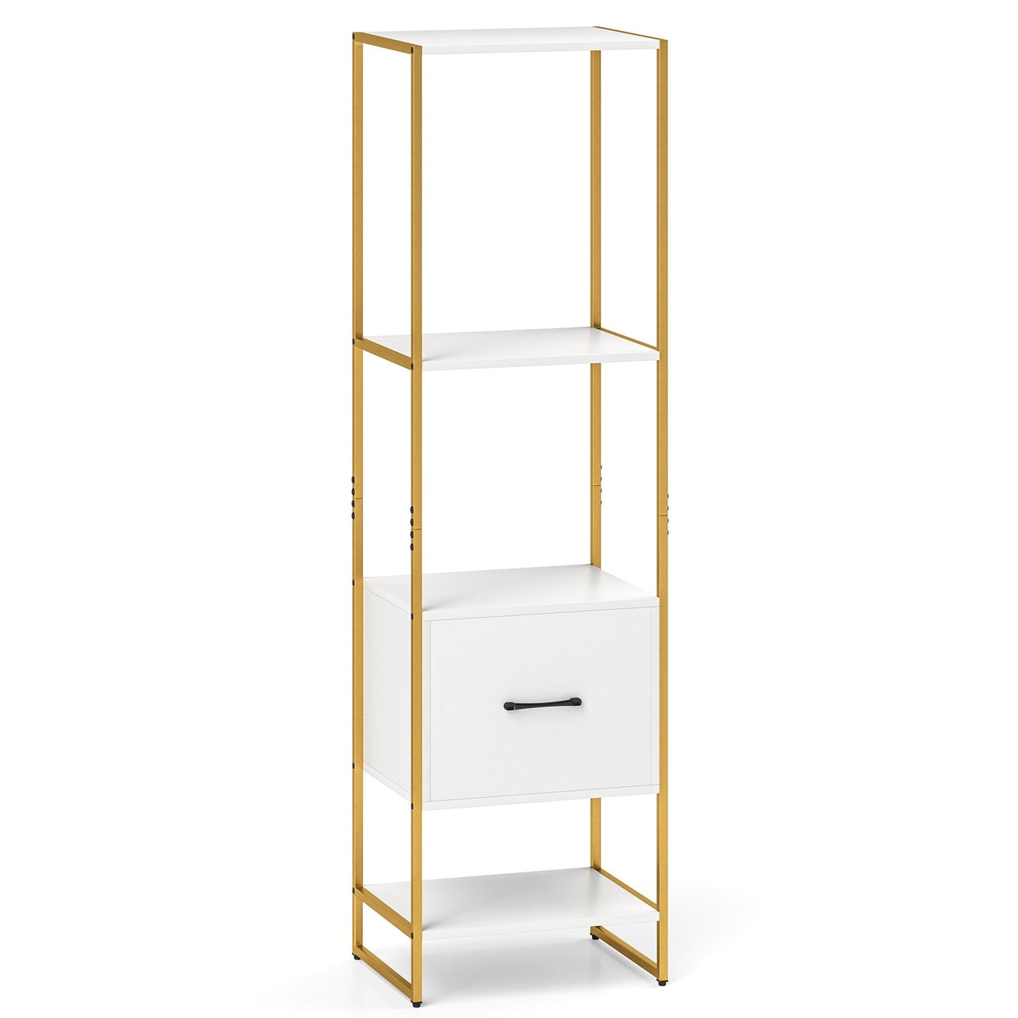 5-Tier Narrow Bookcase with 4 Open Shelves and Storage Drawer-White Kids Crystal