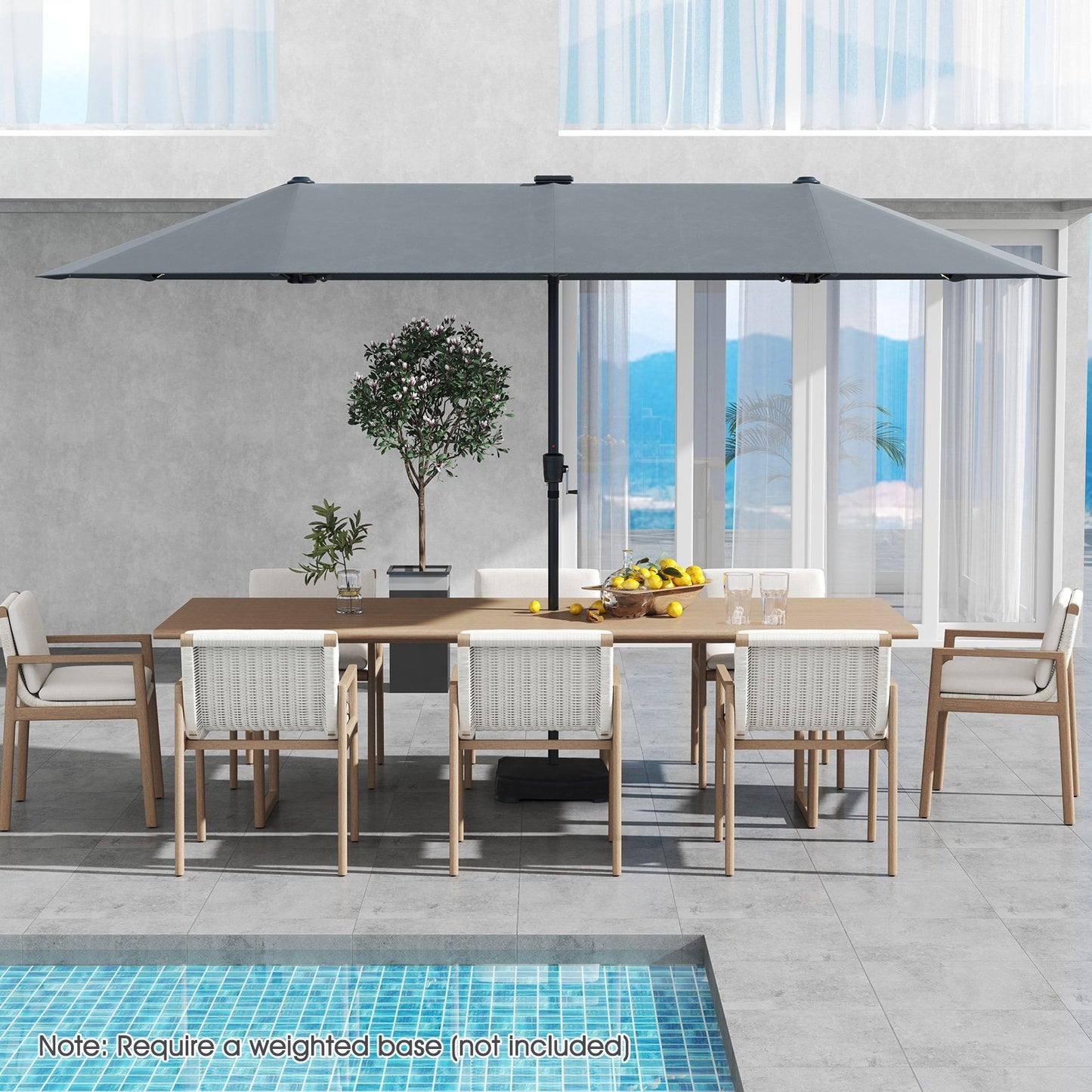 13 FT Large Patio Umbrella with LED Solar Lights and Crank Handle-Gray Kids Crystal