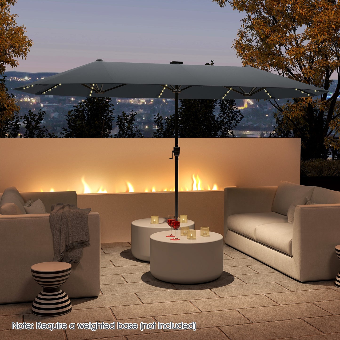 13 FT Large Patio Umbrella with LED Solar Lights and Crank Handle-Gray Kids Crystal